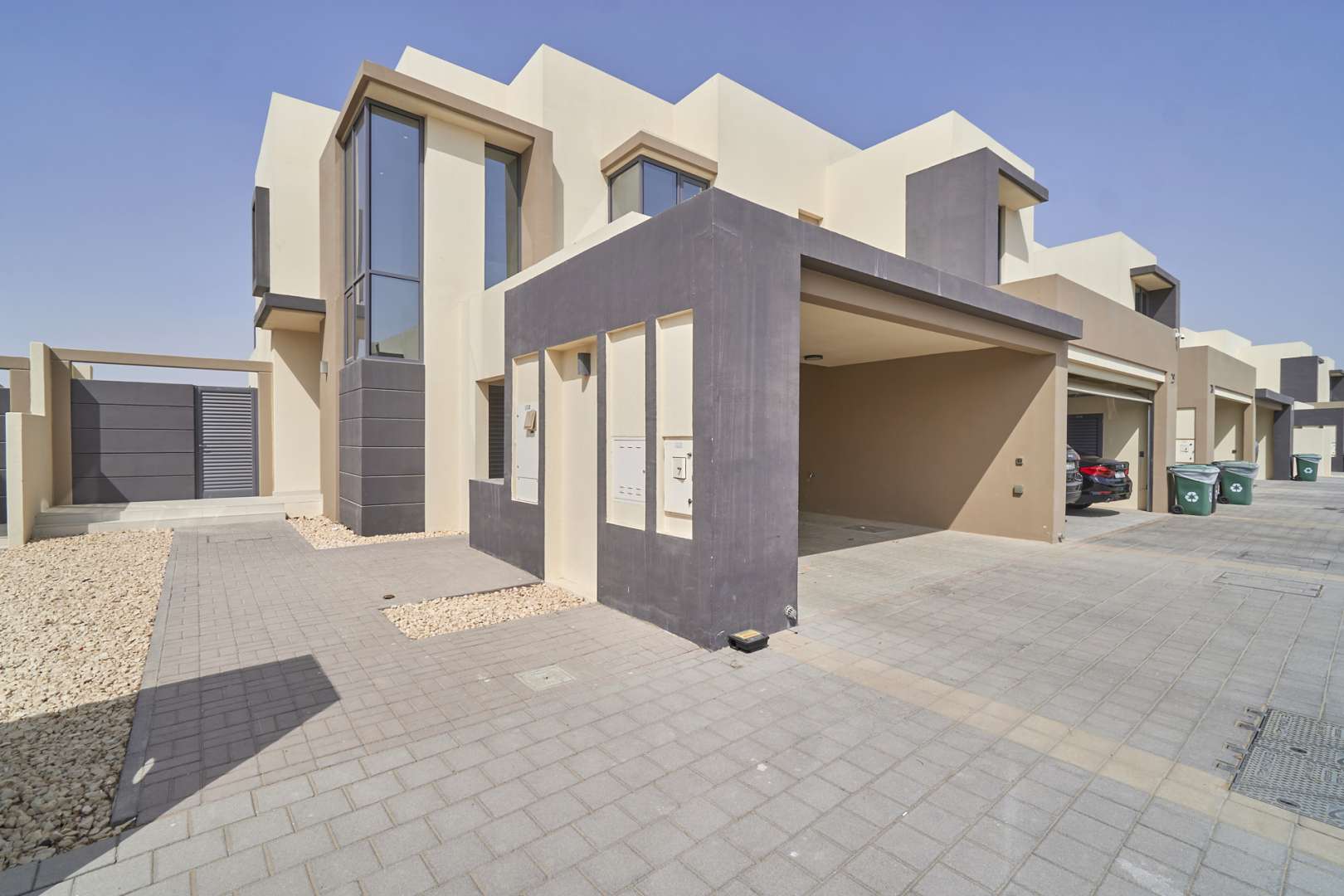 4-bedroom townhouse exterior in Maple, Dubai Hills Estate, featuring modern design and carport