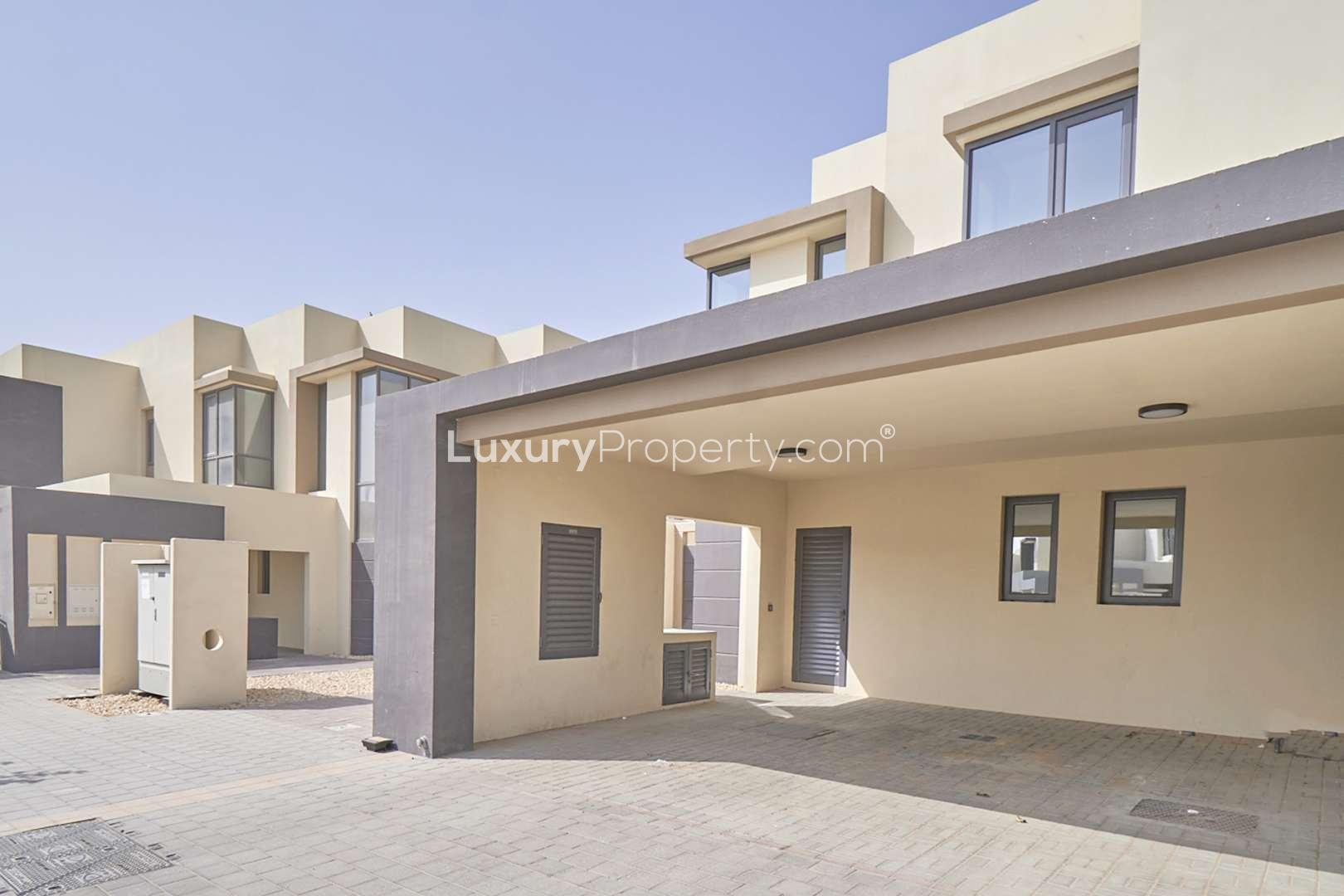 4-bedroom townhouse exterior in Maple, Dubai Hills Estate with spacious yard