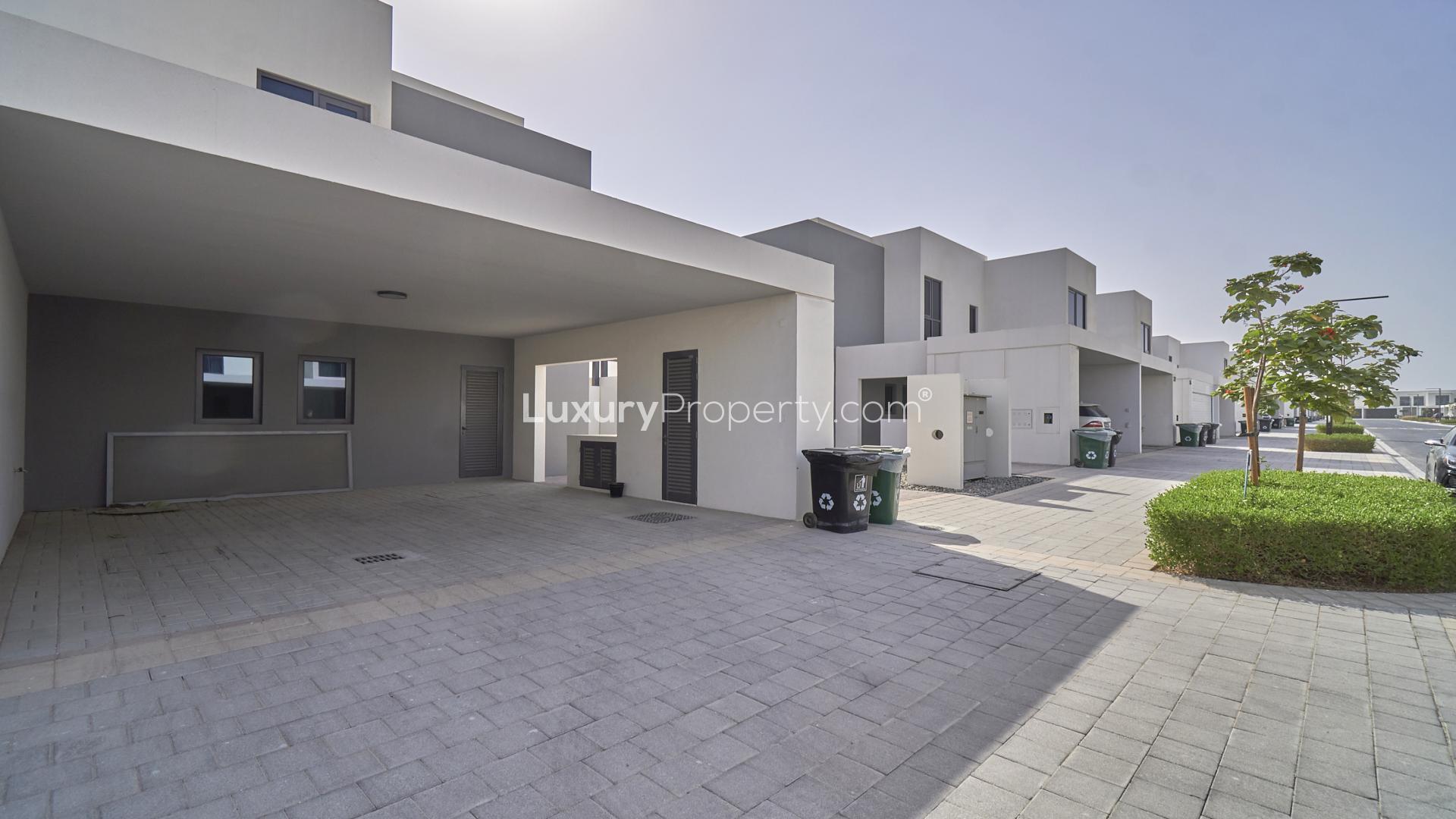 Upgraded 4-bedroom villa exterior in Maple, Dubai Hills Estate, featuring modern architecture