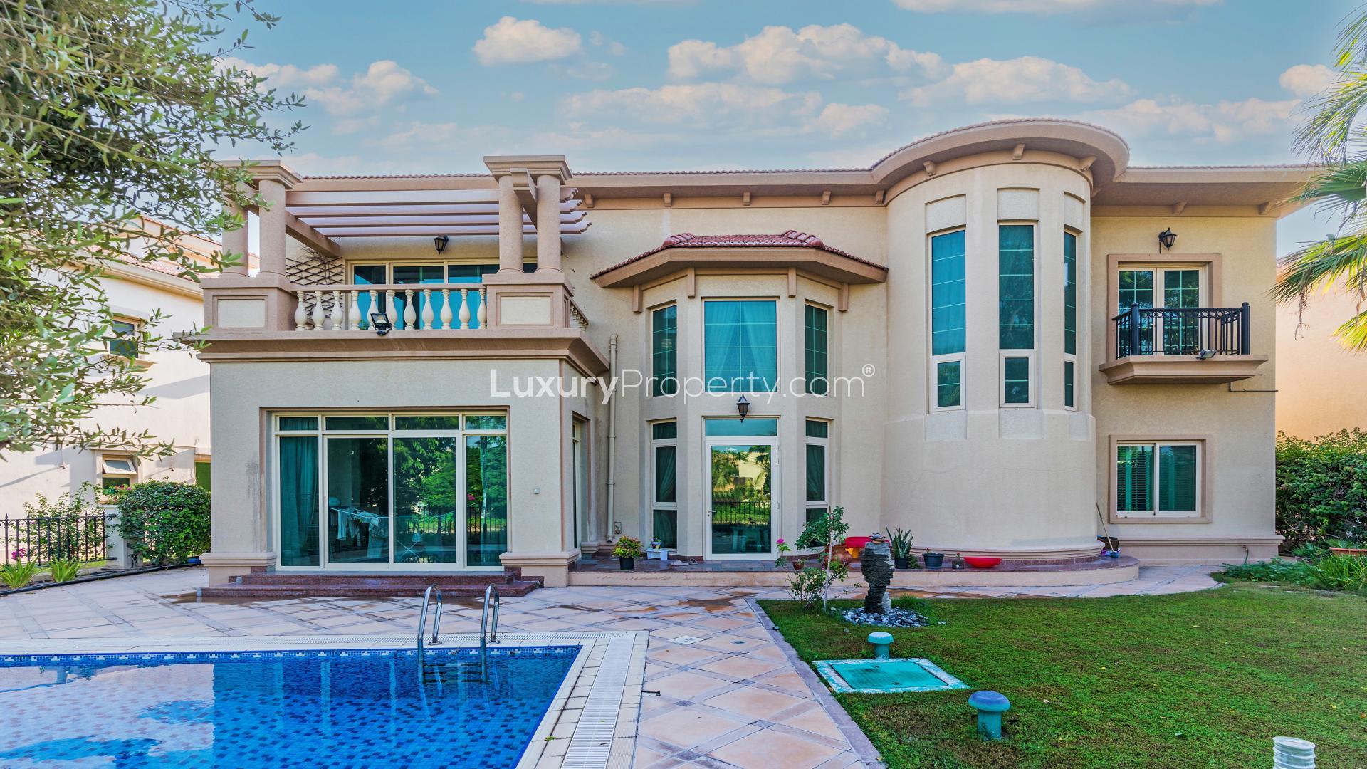 Lake facing Spanish style villa with private pool in Jumeirah Islands, European Clusters
