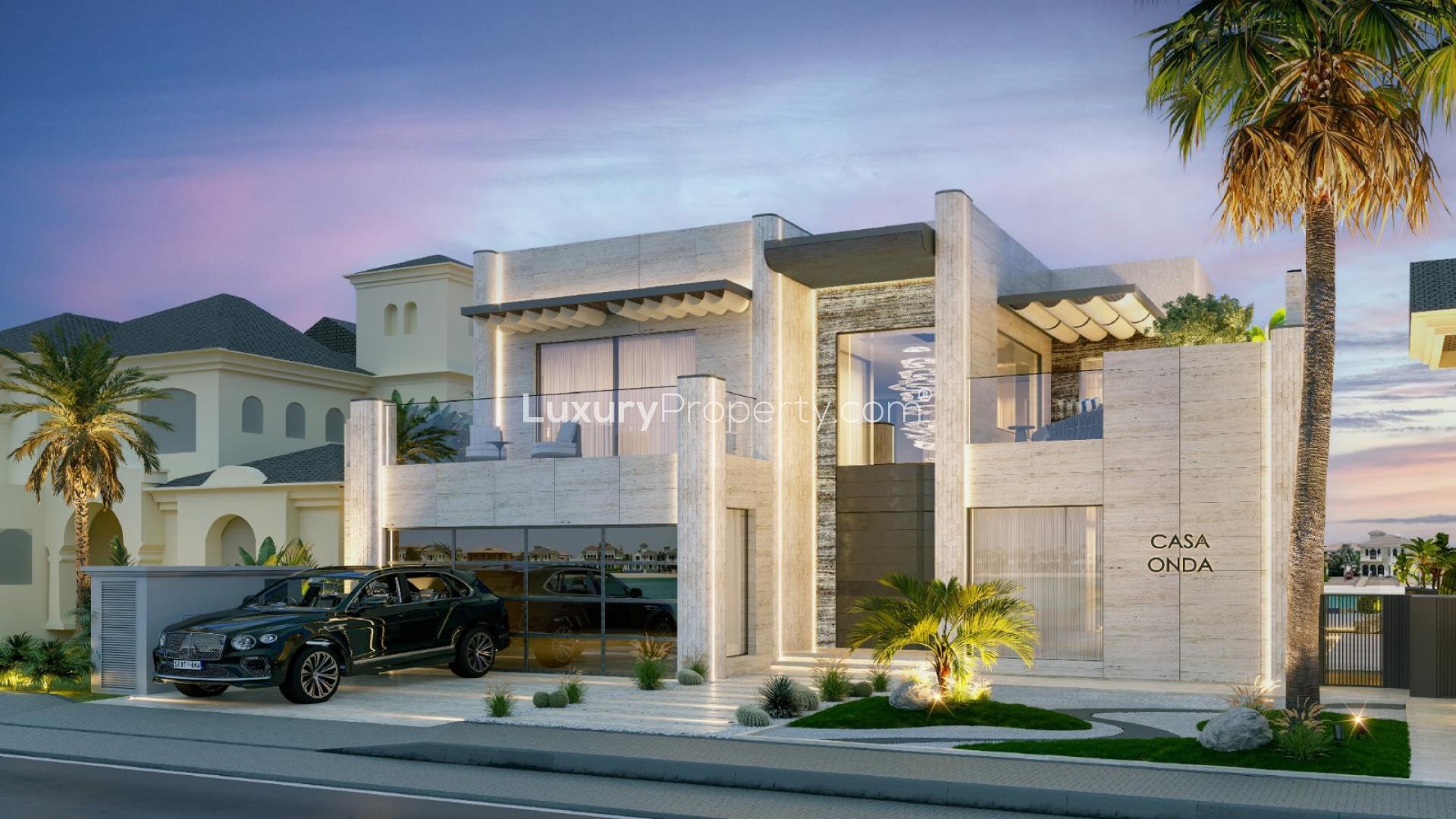 Luxurious living room in Palm Jumeirah Garden Homes villa, featuring modern decor and spacious layout