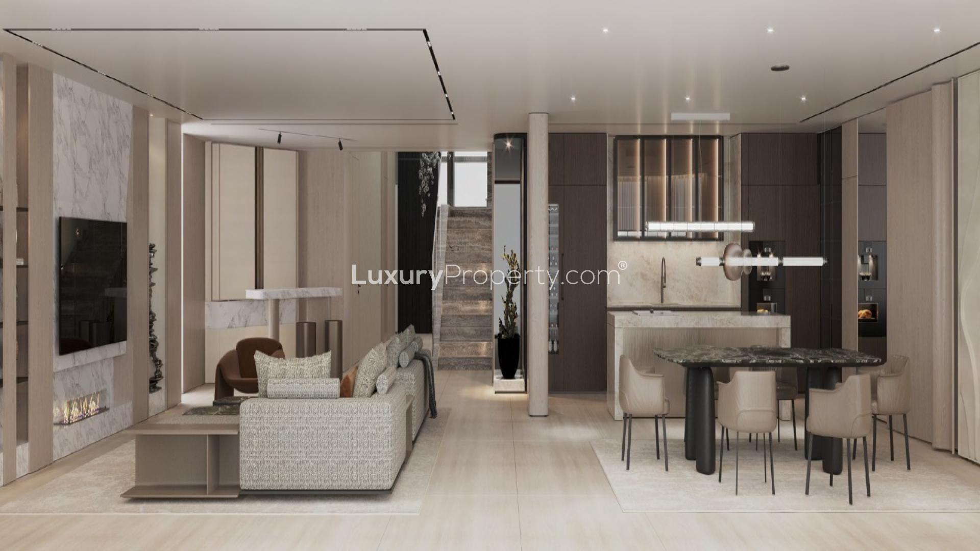 Modern 4-bedroom villa exterior in Palm Jumeirah's Garden Homes, available for sale