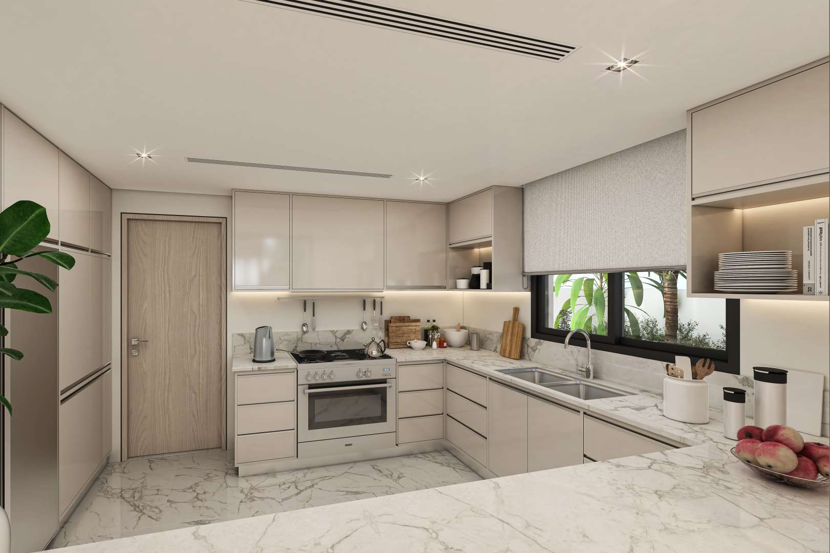 Modern living room in 4-bedroom villa, Murooj Al Furjan, Dubai, with stylish decor and windows