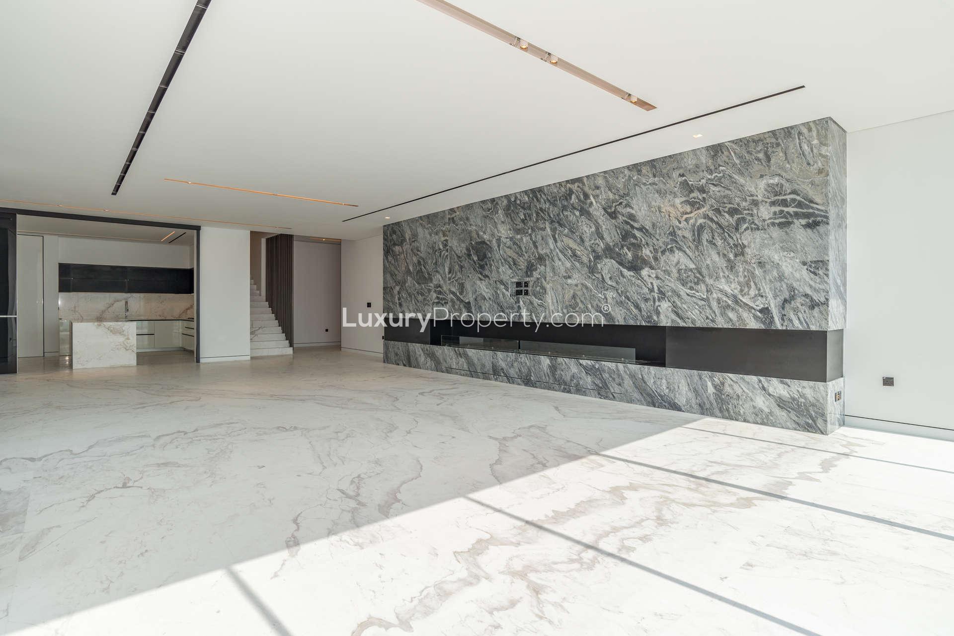 Luxurious villa living room with ocean view in Palme Couture, Palm Jumeirah