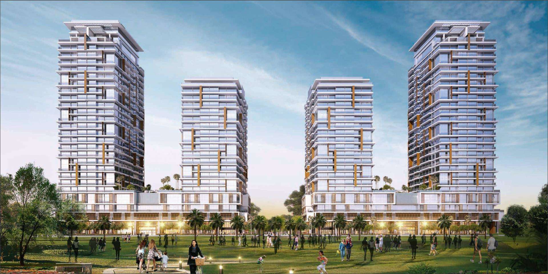 Luxurious Park Gate Residences exterior with fountains and greenery in Zabeel District