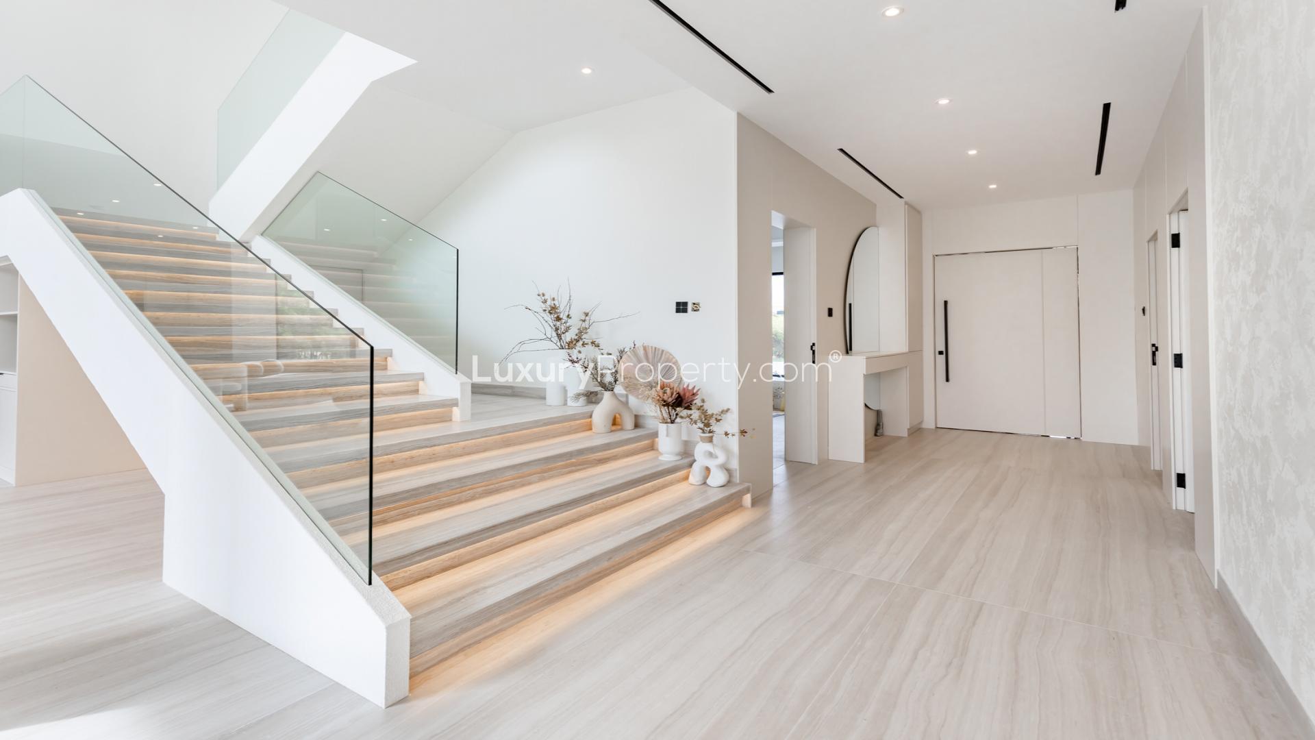 Modern interior of 5-bedroom villa in Jumeirah Islands, featuring spacious living area