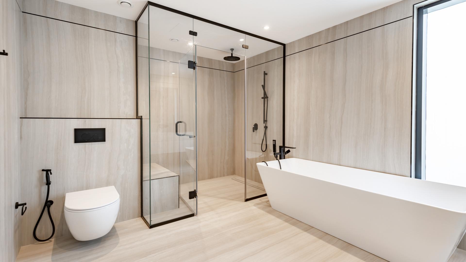 Modern staircase in 5-bedroom villa, Jumeirah Islands Oasis Clusters, spacious and elegant interior design