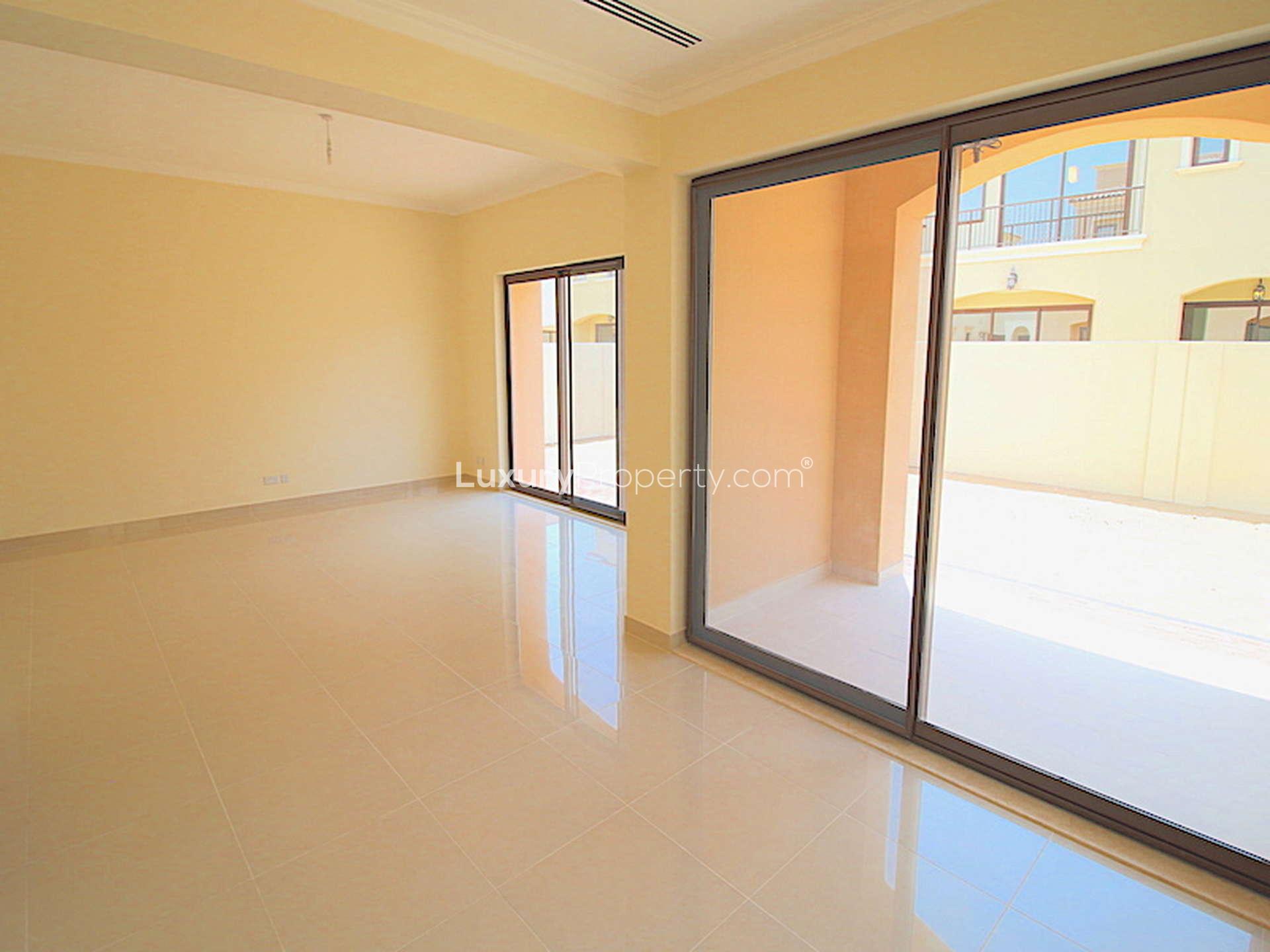 Spacious living area with large windows in Samara villa, Arabian Ranches 2 for rent