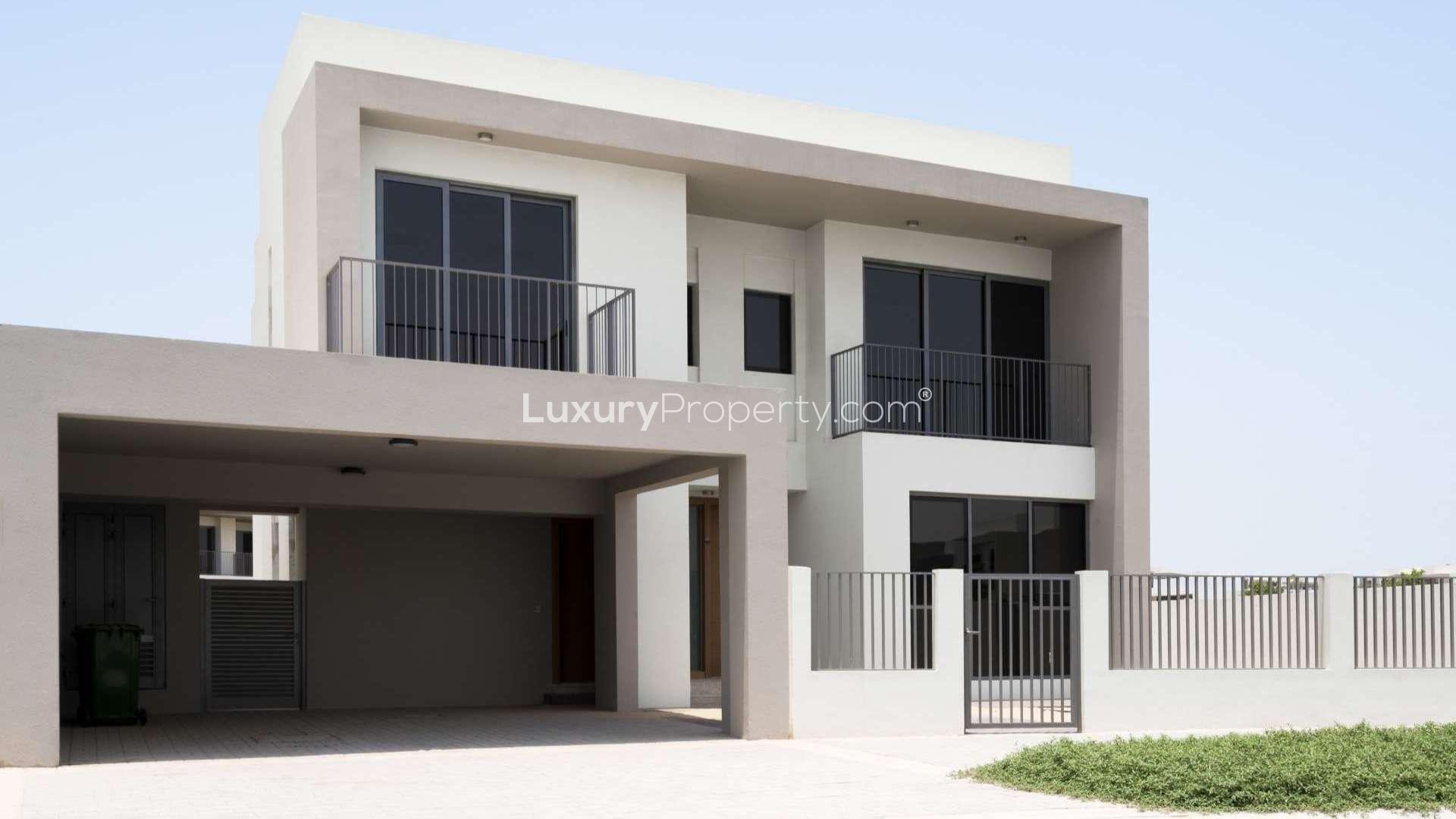 Modern kitchen in Dubai Hills Estate villa, Sidra Villas, with sleek design and ample space