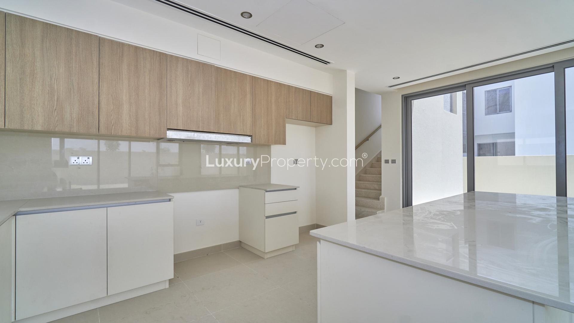 Contemporary single row villa exterior in Sidra Villas, Dubai Hills Estate, for sale