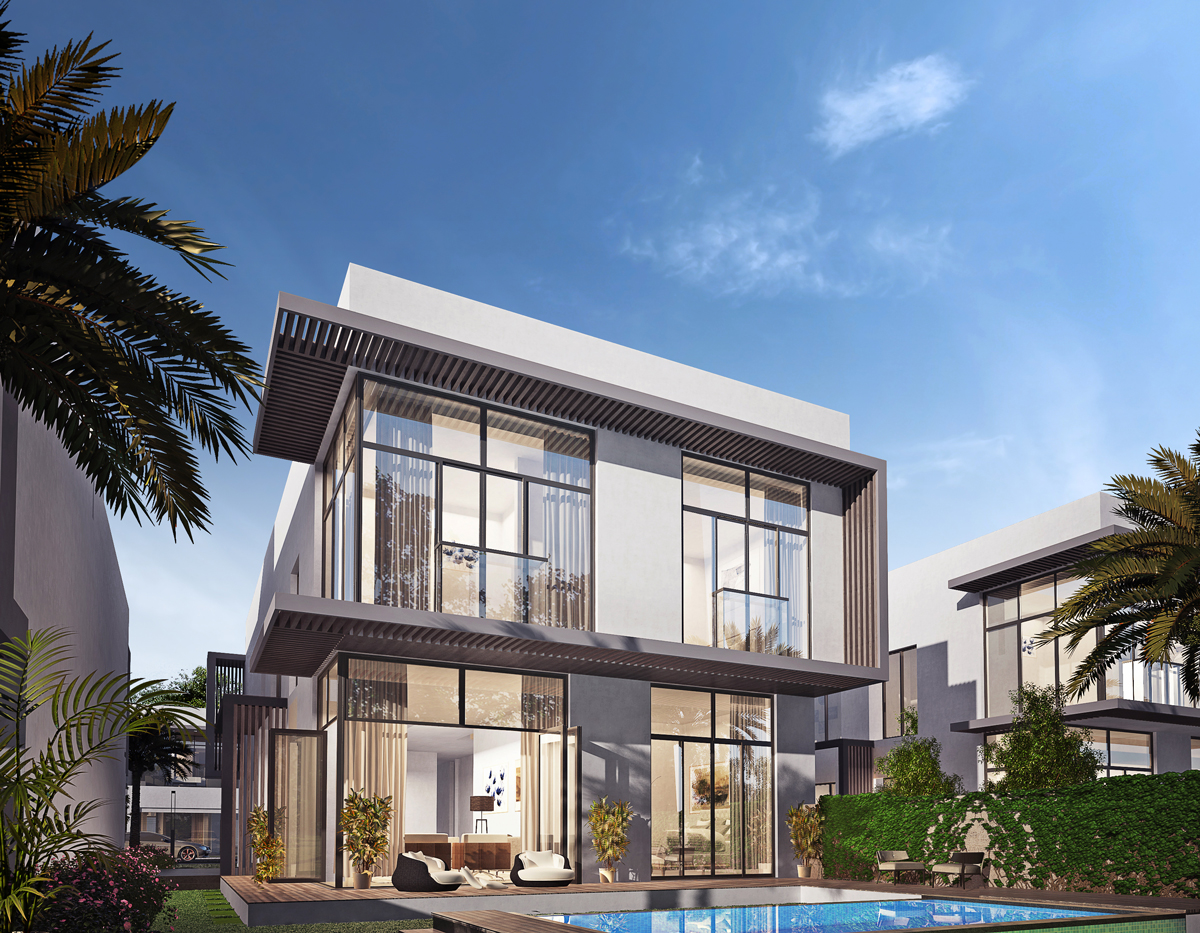 Contemporary Gardenia Villa exterior in Sobha Hartland, MBR City, for sale