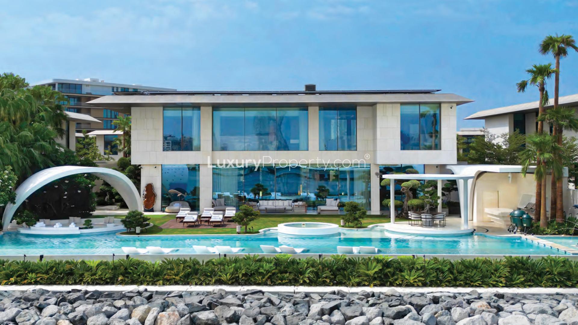 Luxurious living room with grand piano in Jumeirah Bay Island Bvlgari mansion villa
