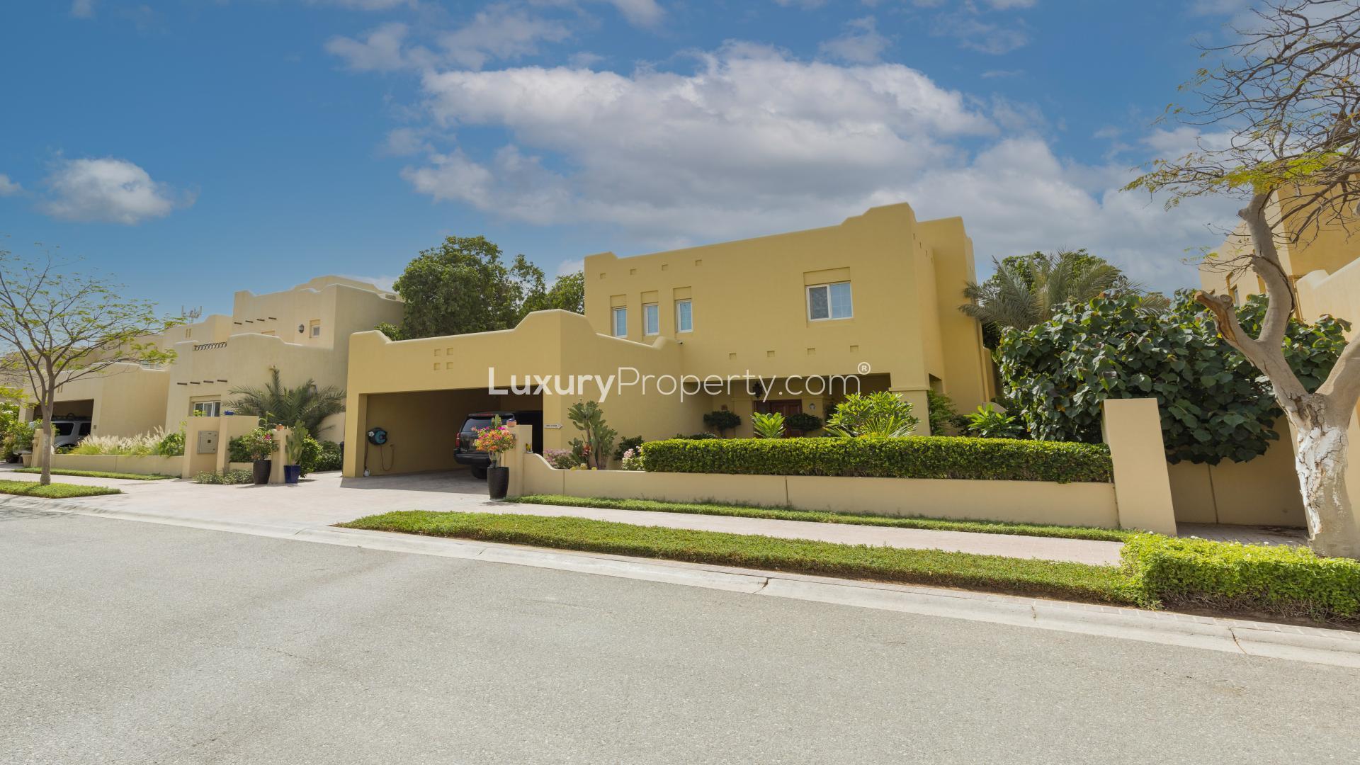 Beautiful Type 10 Villa exterior with lush garden in Terra Nova, Arabian Ranches