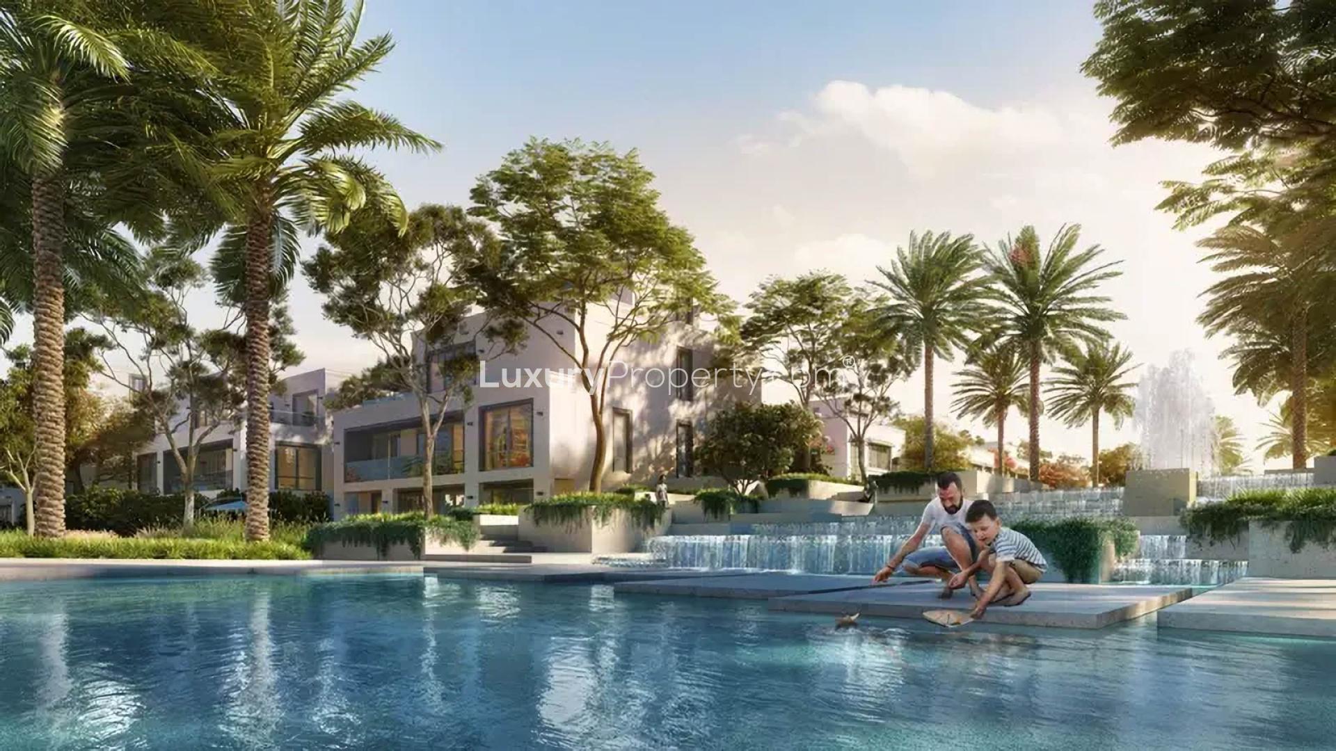 Luxurious poolside view at The Oasis Palmiera corner villa, Emaar community