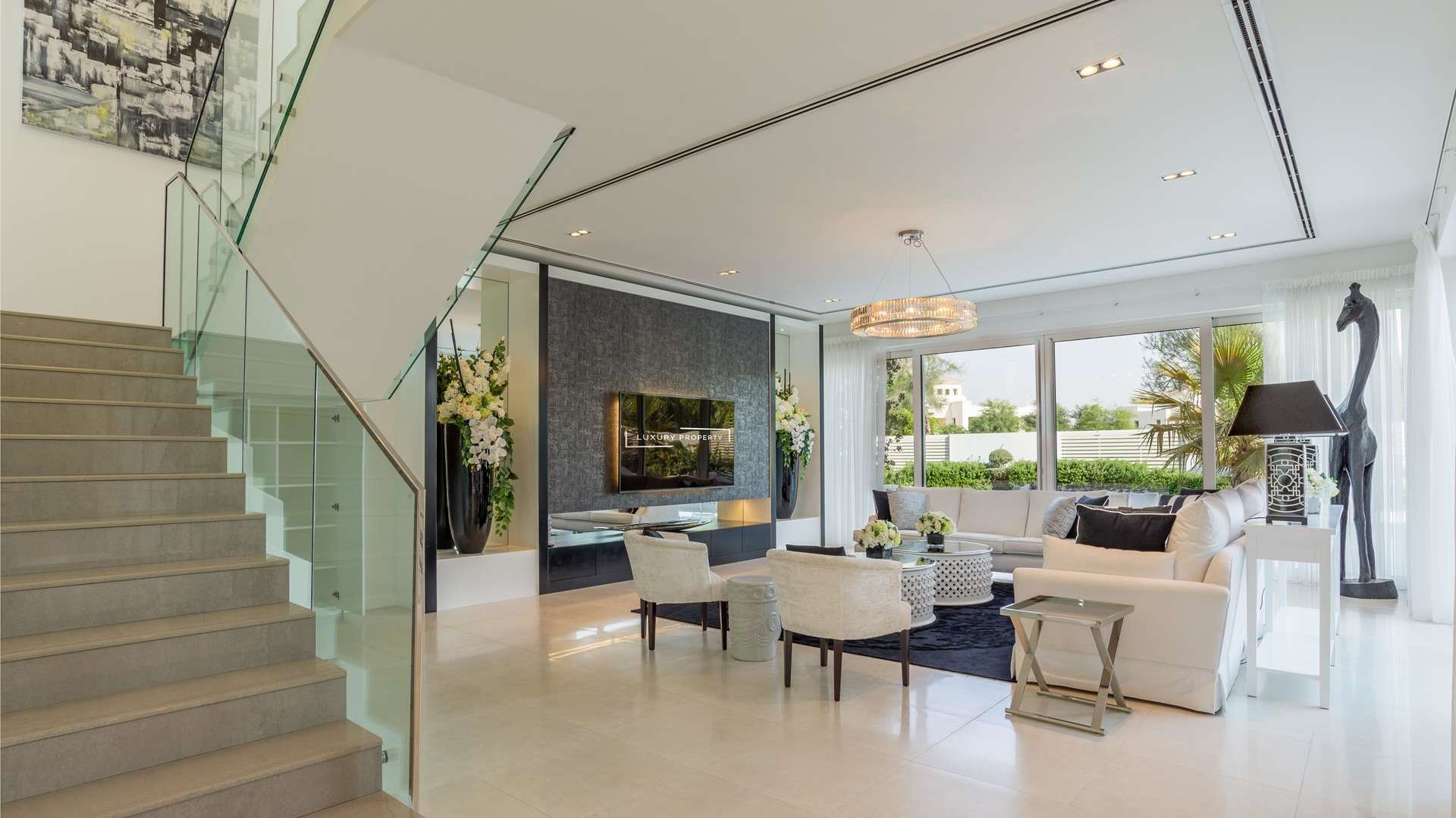 Luxurious bathroom with garden view in modern Al Barari villa, The Nest community