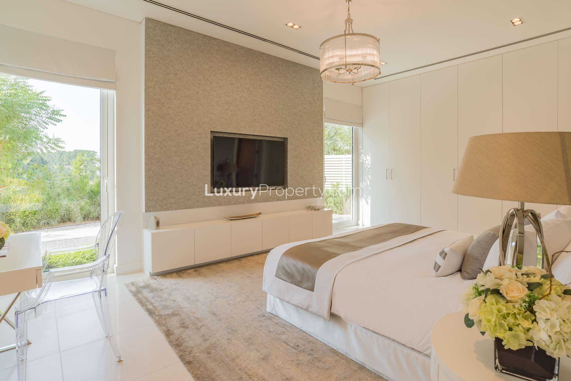 Luxurious living room in 4-bedroom villa, The Nest, Al Barari, with modern decor