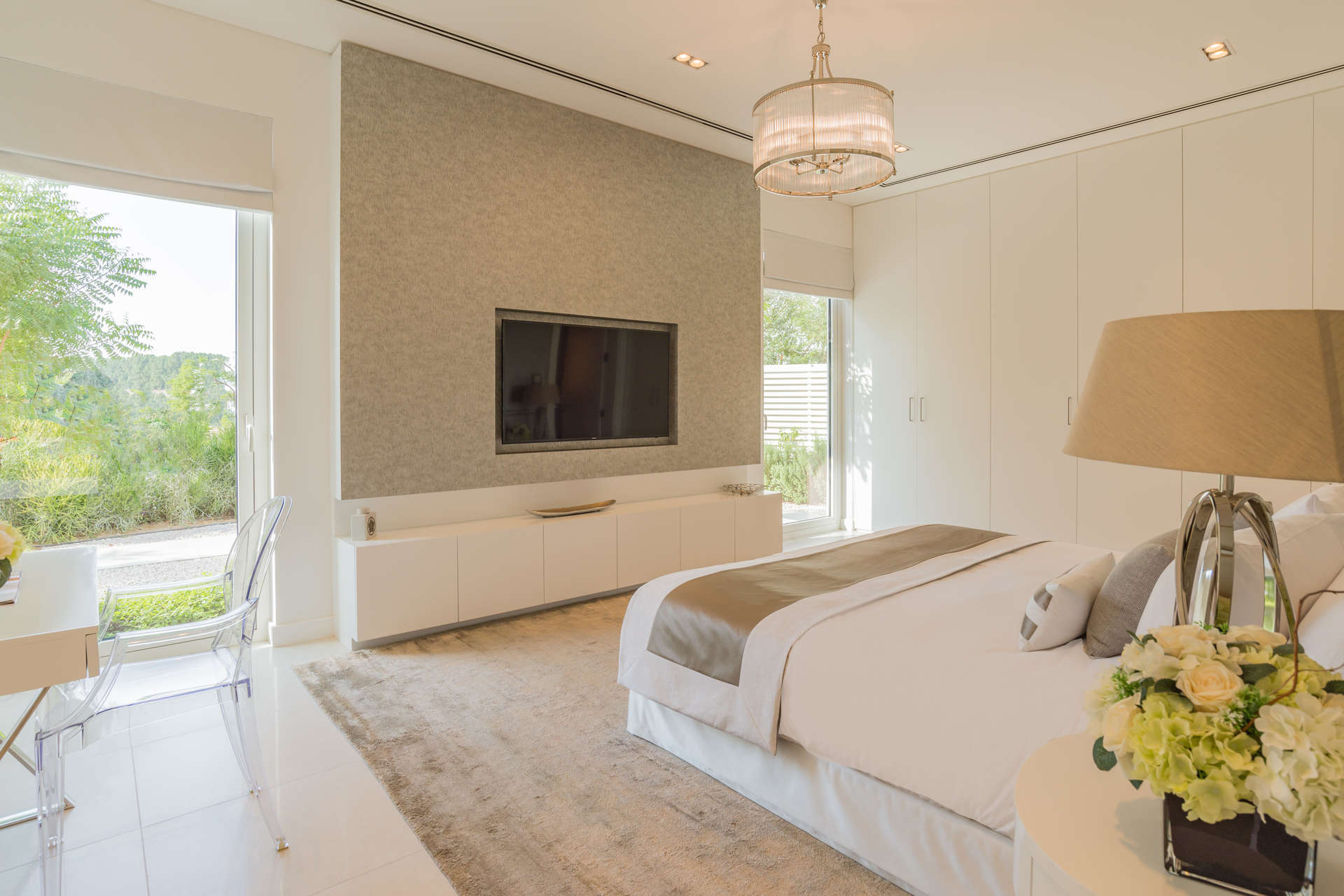 Luxurious living room in 4-bedroom villa, The Nest, Al Barari, with modern decor