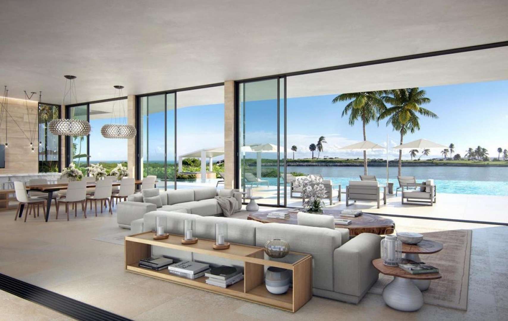 Modern luxury villa exterior at sunset in Villa Cayuco 16, Cap Cana, Punta Cana