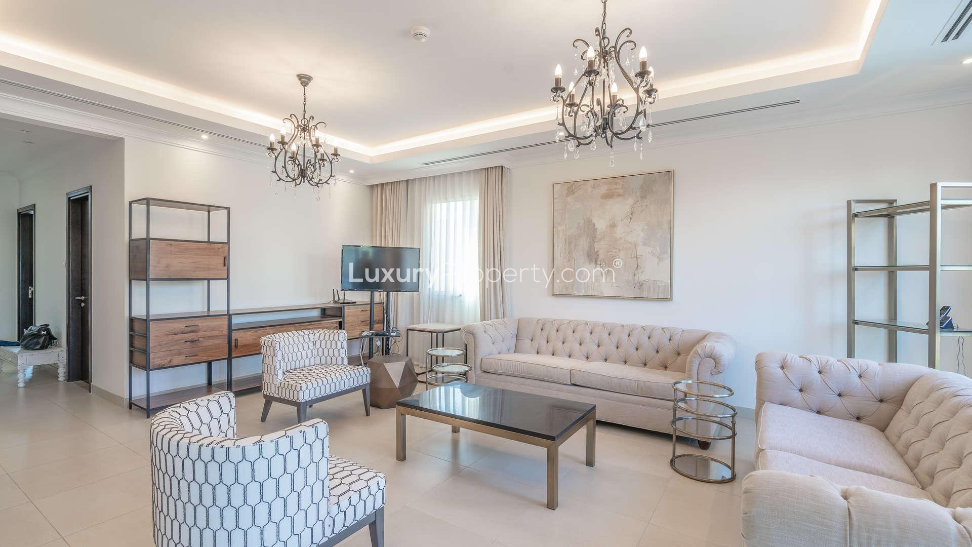 Luxurious living room in 4-bedroom Villa Lantana, Al Barsha South, featuring elegant decor