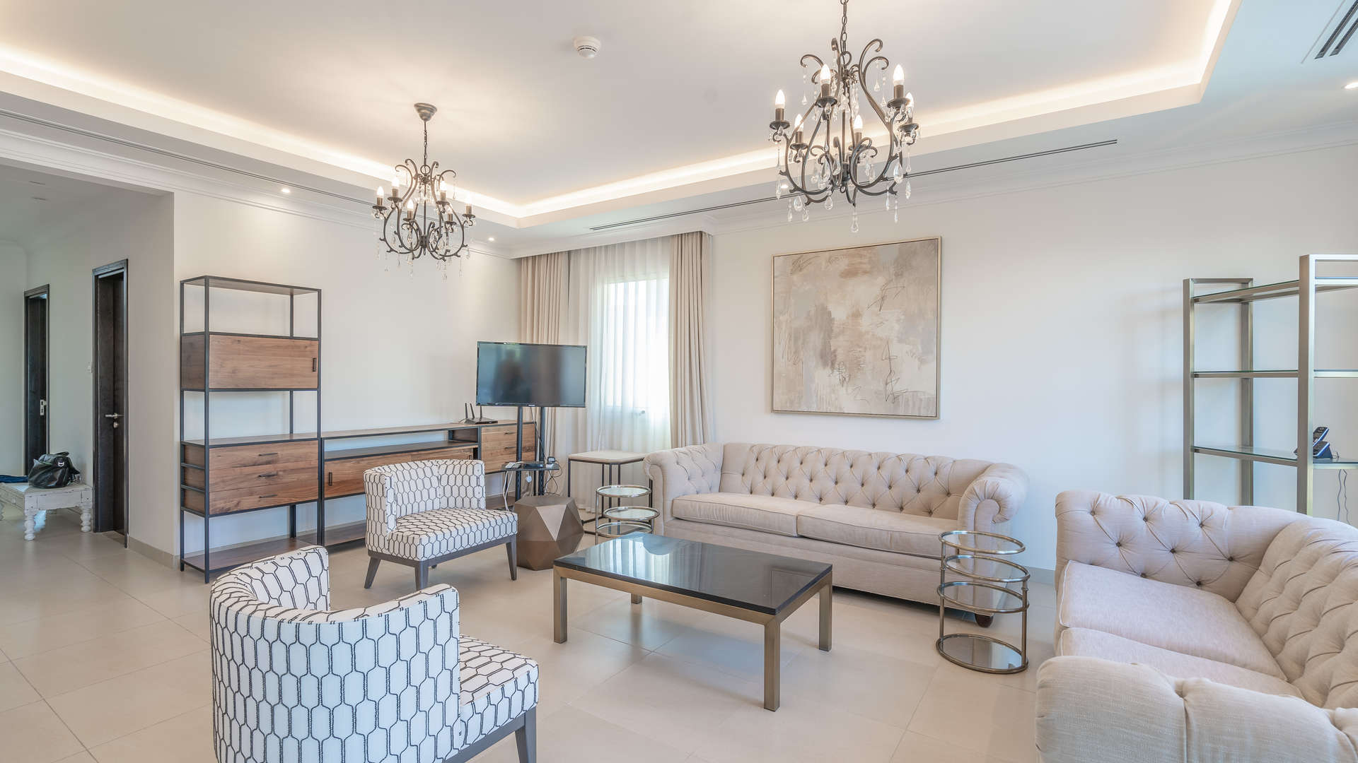 Luxurious living room in 4-bedroom Villa Lantana, Al Barsha South, featuring elegant decor