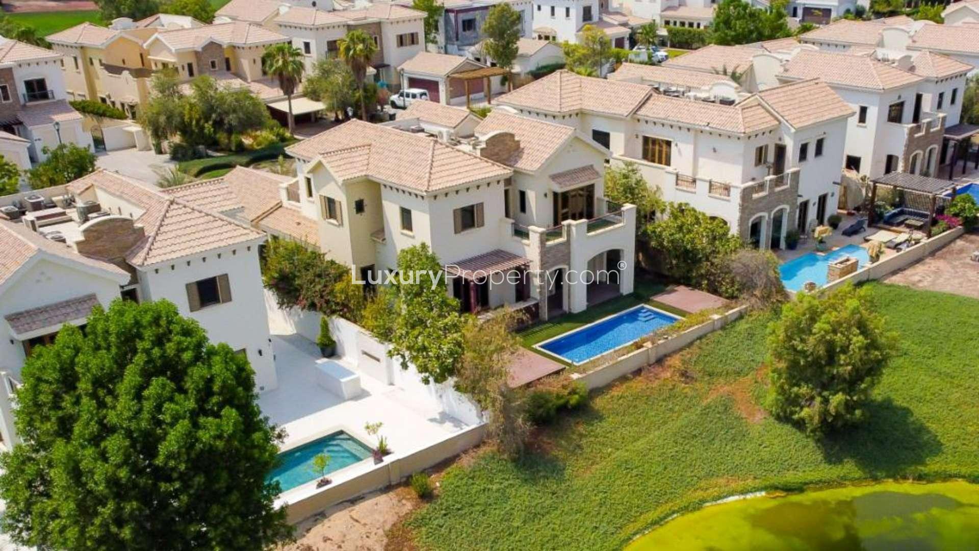 Fully upgraded 4-bed villa with pool, Jumeirah Golf Estates, lake and course view
