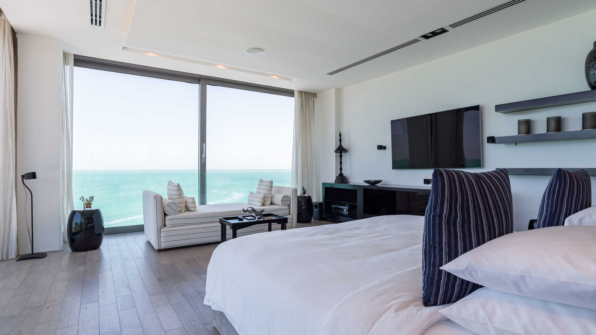 Luxurious bathroom with dual sinks in Zaya Nurai Island water villa, Abu Dhabi