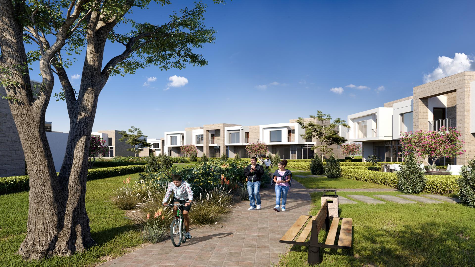 Spacious family villa in Zed East, New Cairo with lush green surroundings and modern design