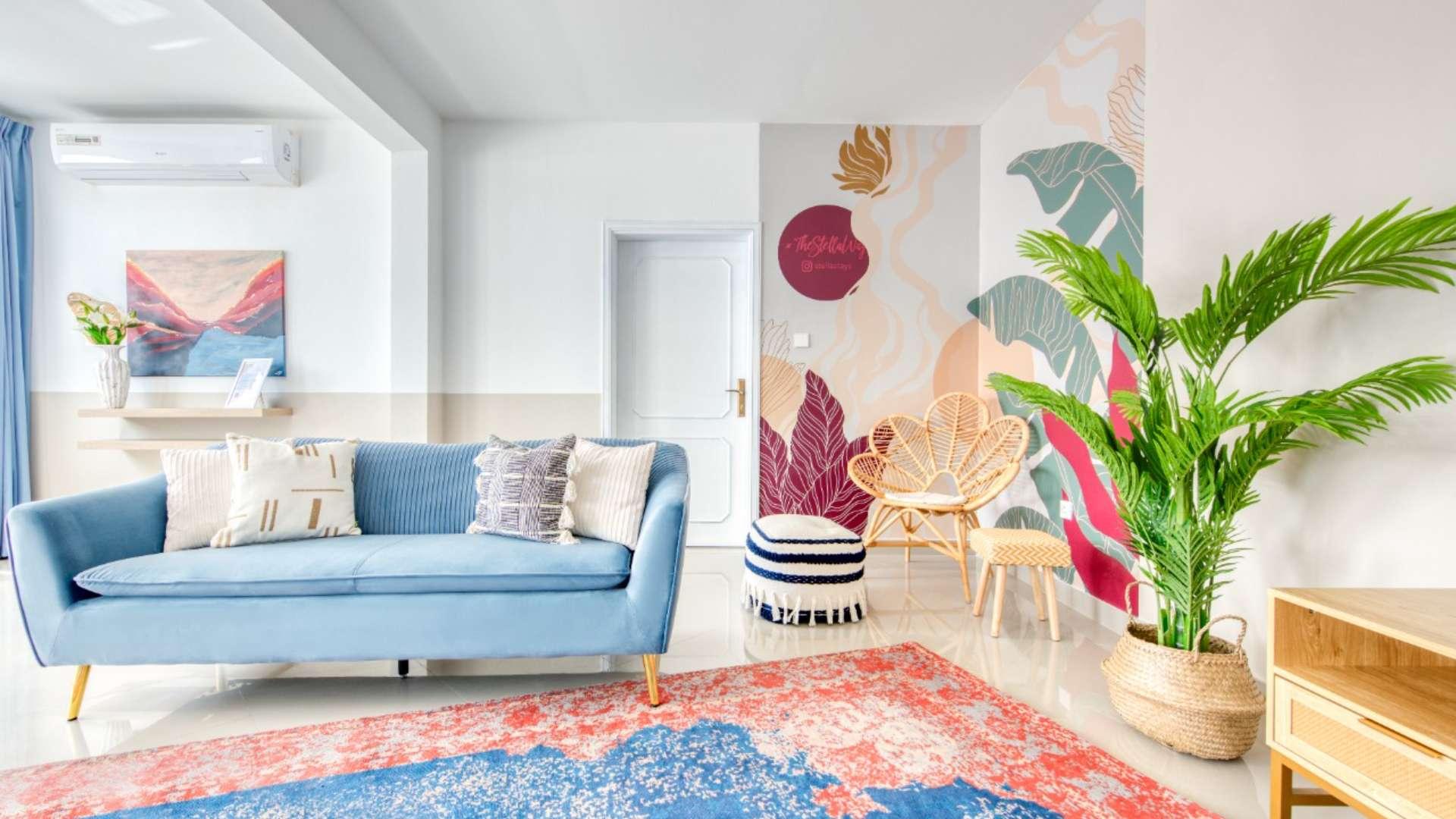 Outdoor seating area and pool at spacious beachfront villa, Umm Suqeim, for rent