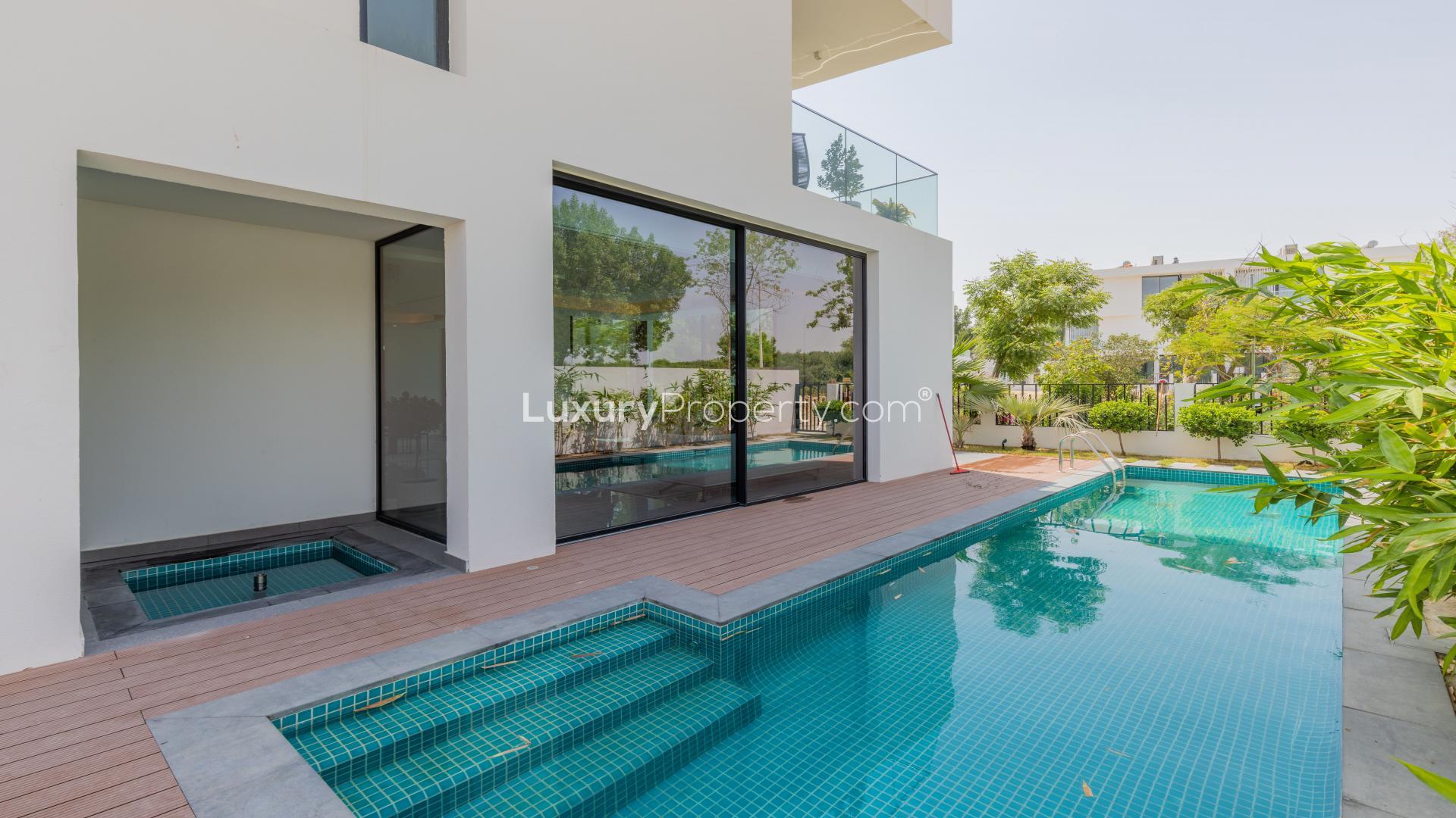 Interior hallway of luxury villa in Al Barari's Chorisia 1, featuring modern design elements
