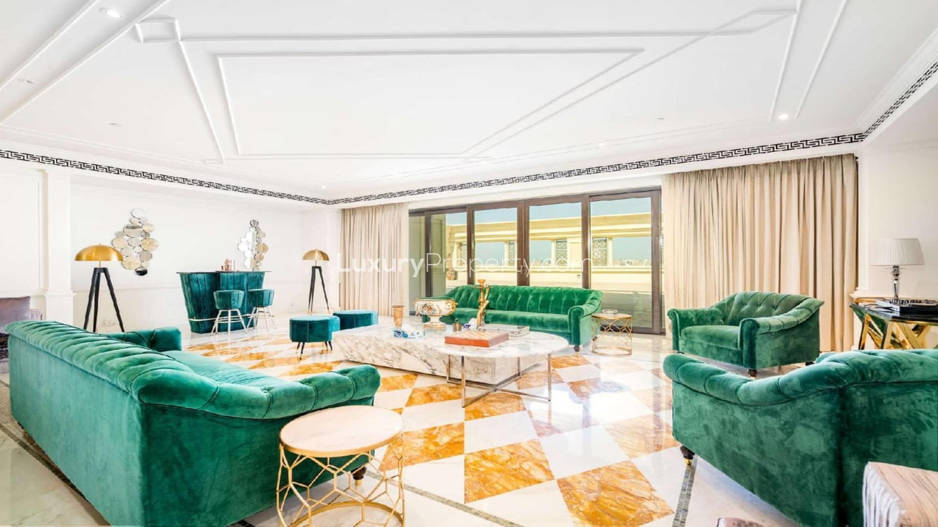 Luxurious living room in 5-bedroom penthouse at Palazzo Versace, Dubai, Culture Village