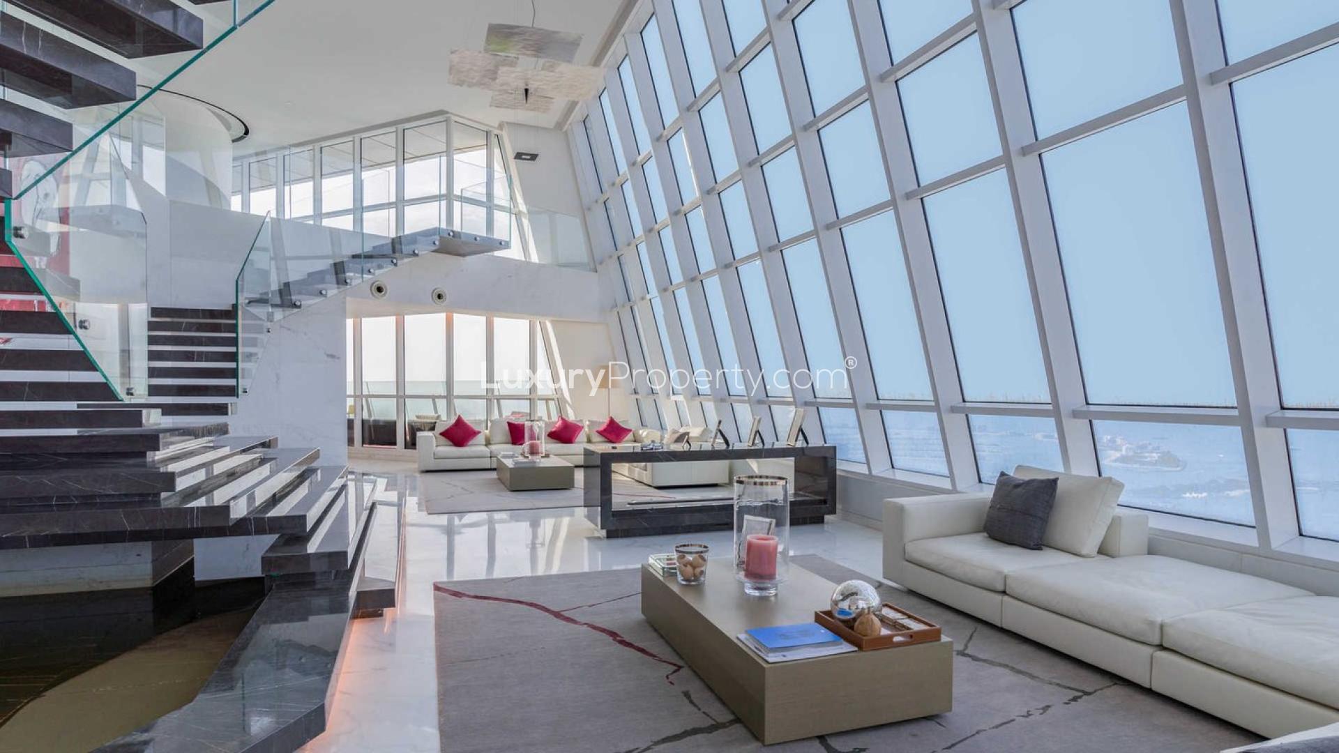 Luxury penthouse living room with modern decor in Marina 23 Tower, Dubai Marina