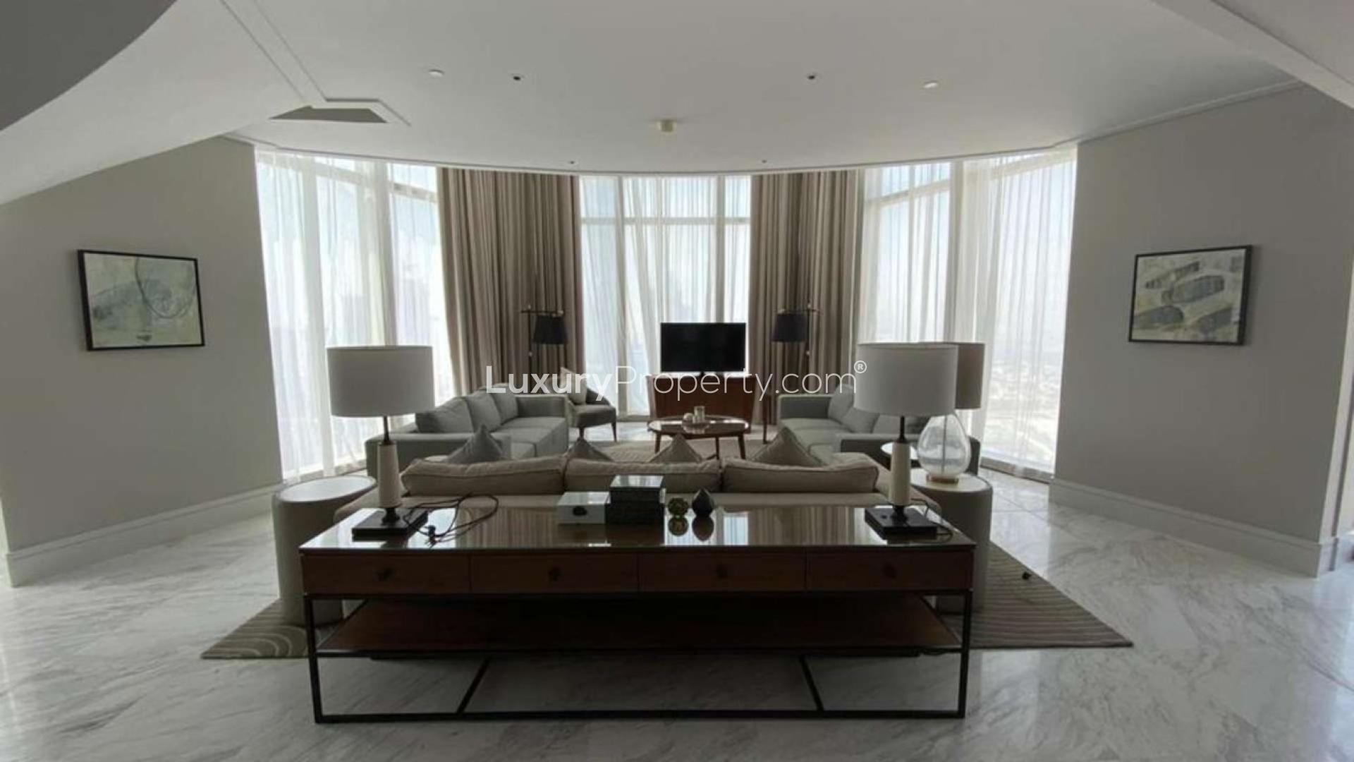 Luxurious living room in Vida Sky Collection penthouse, Downtown Dubai, with elegant decor