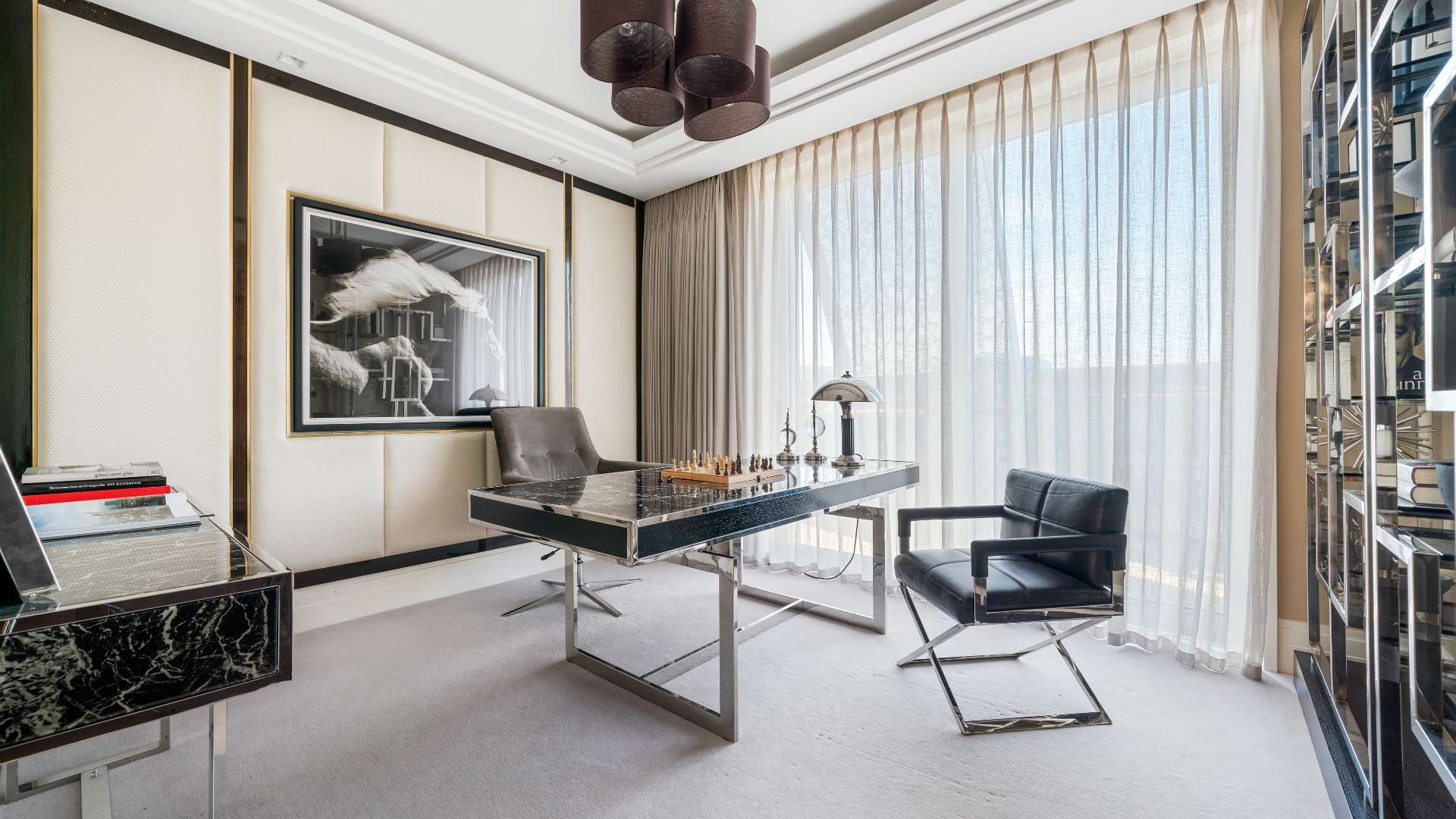 Luxurious London penthouse hallway with elegant decor and modern furnishings in Temple community