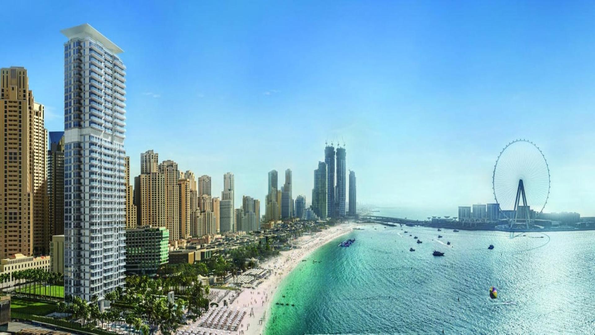 Luxurious lobby in La Vie, Jumeirah Beach Residence apartment, featuring modern decor and ocean views