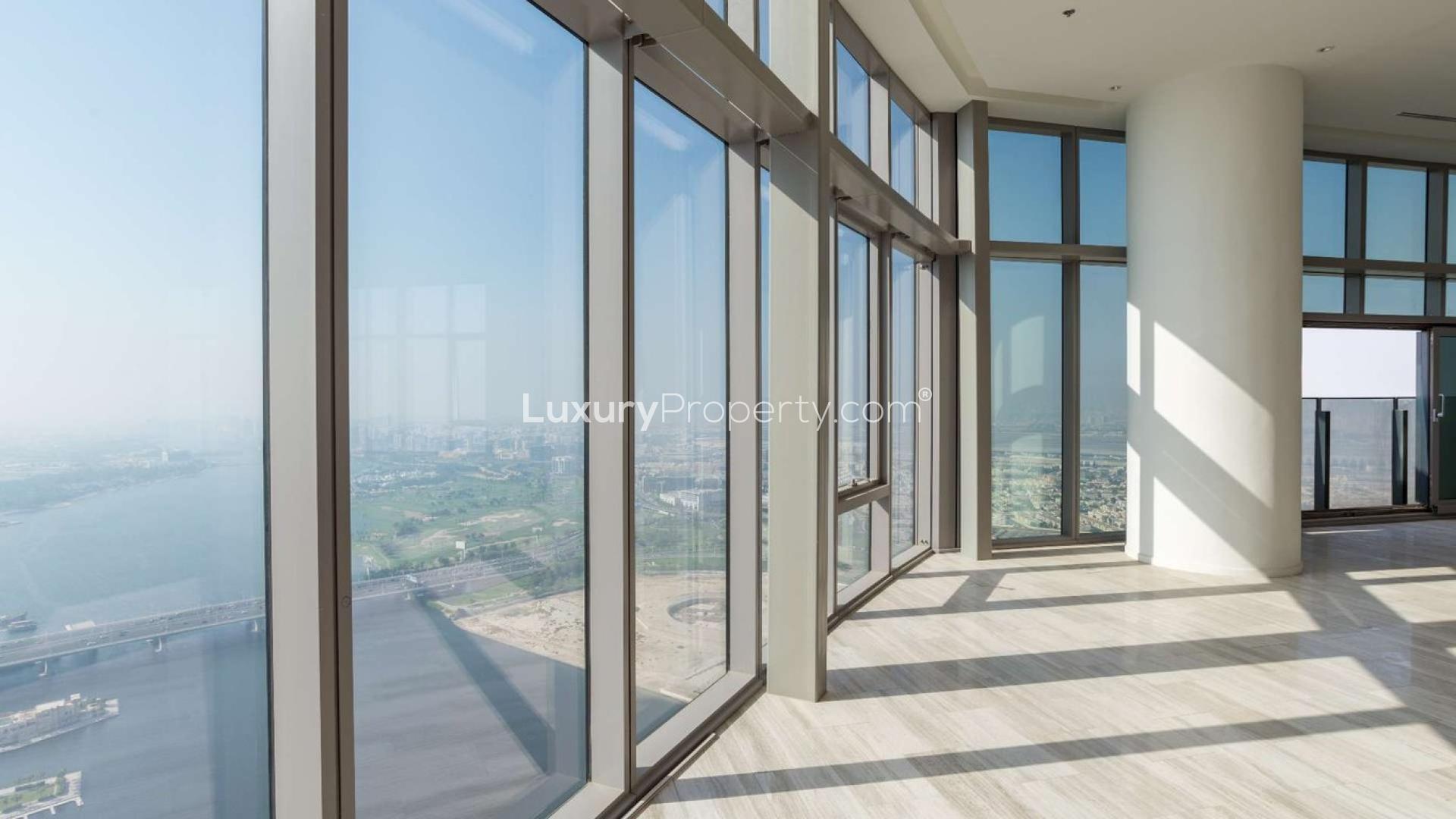 Penthouse kitchen with panoramic Dubai views, D1 Tower, Culture Village, for sale