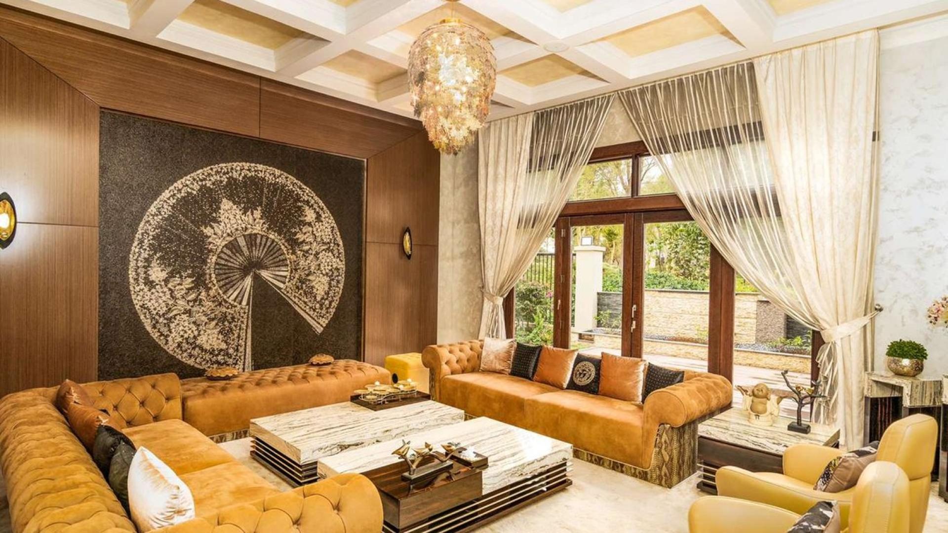 Luxurious living room in fully furnished 6-bedroom villa, Al Barari, Desert Leaf