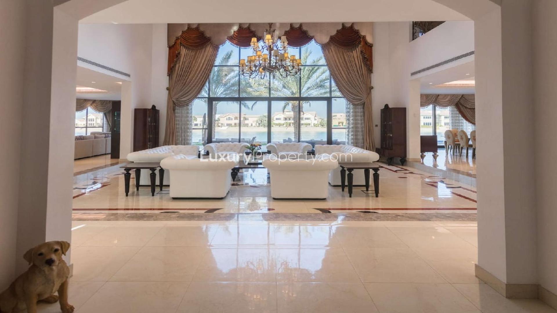 Luxurious villa interior with elegant living area and sea views on Palm Jumeirah