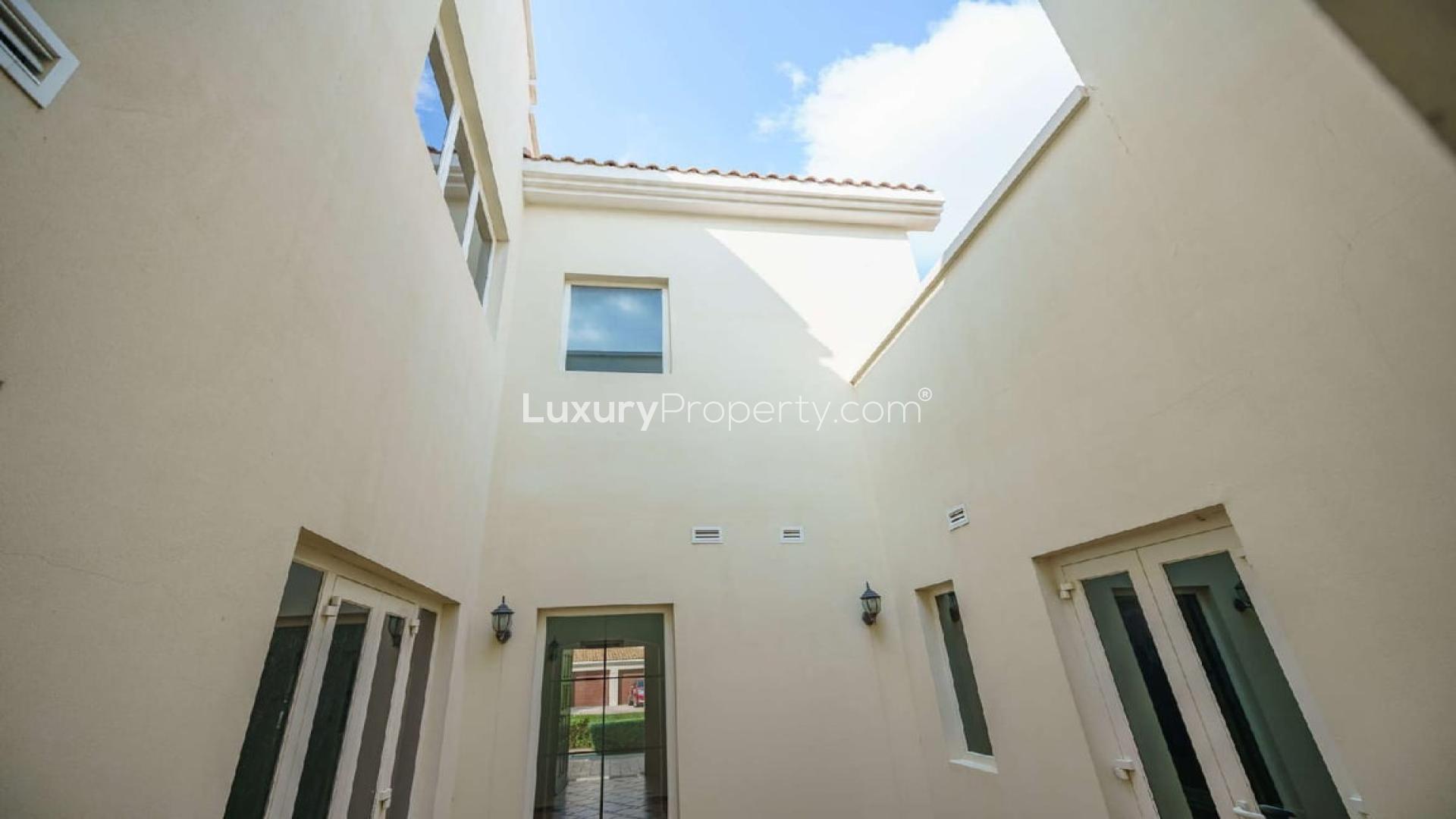 Spacious 4-bedroom villa exterior in Lime Tree Valley, Jumeirah Golf Estates, for rent