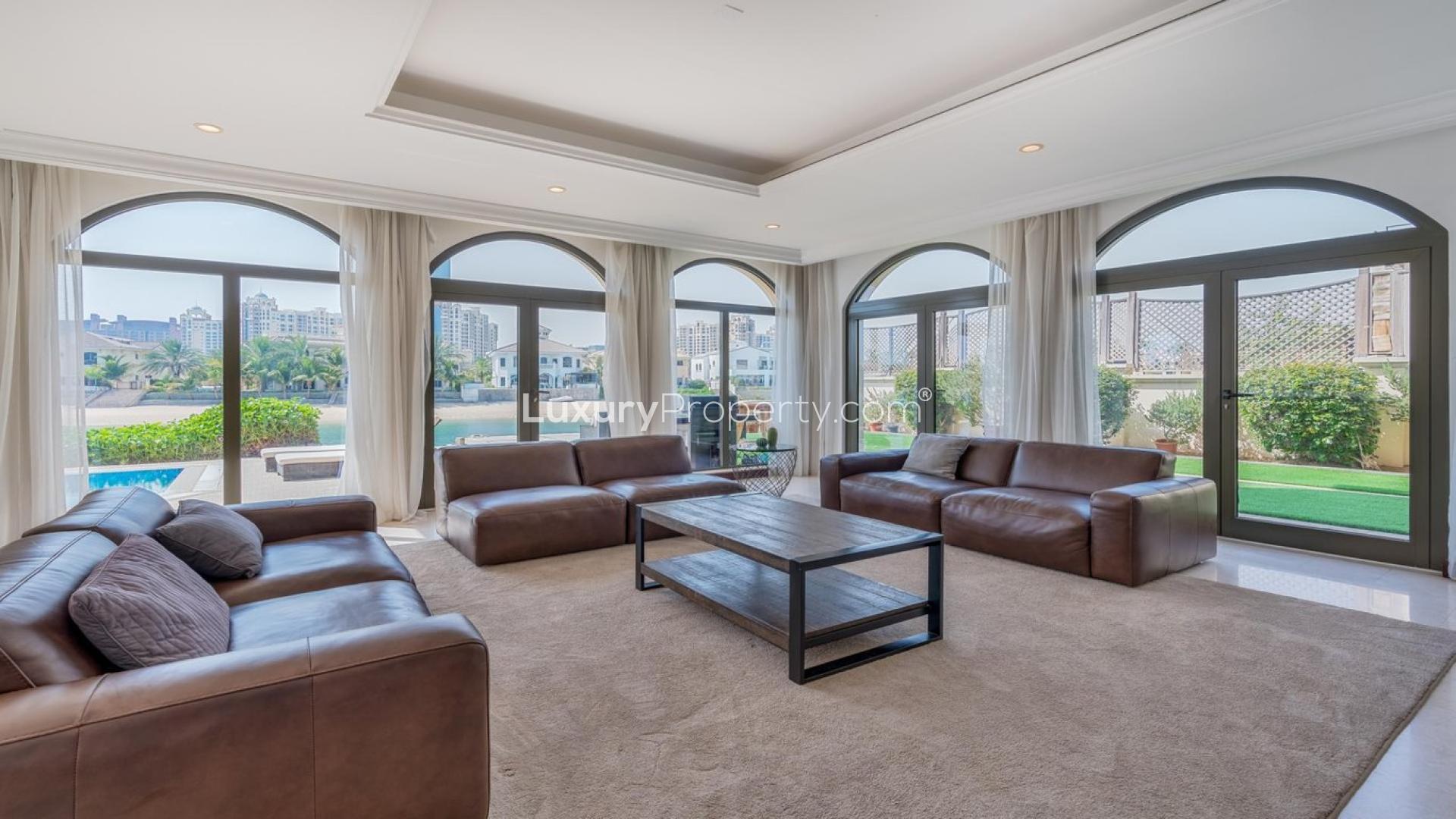 Private pool view from 3-story villa in Palm Jumeirah, Frond C, Garden Homes