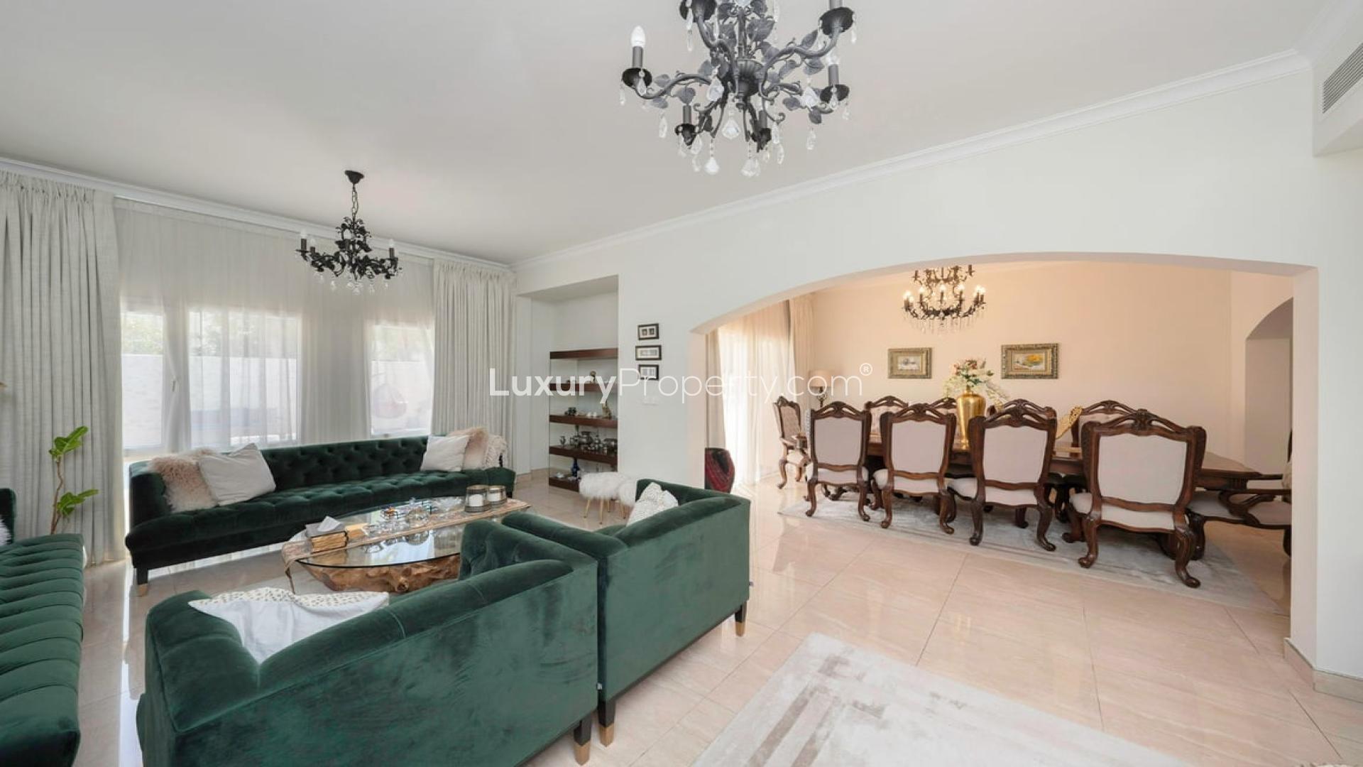 Luxurious living and dining area in fully renovated Meadows 2 villa for rent