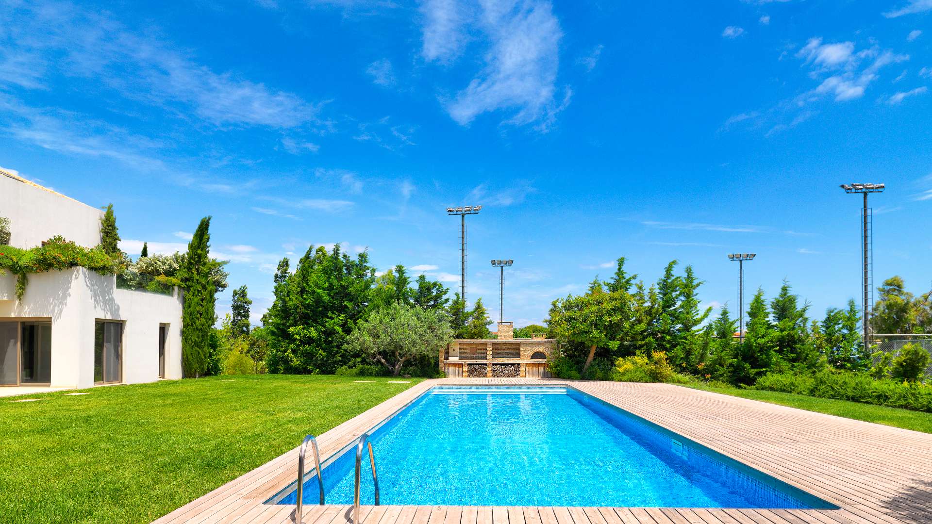 Bright living area in Rafina villa with garden view and modern design elements