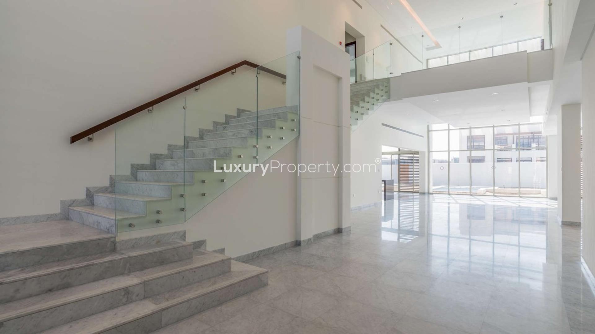 Spacious living room in lagoon-facing seven-bedroom villa, District One, Mohammed Bin Rashid City