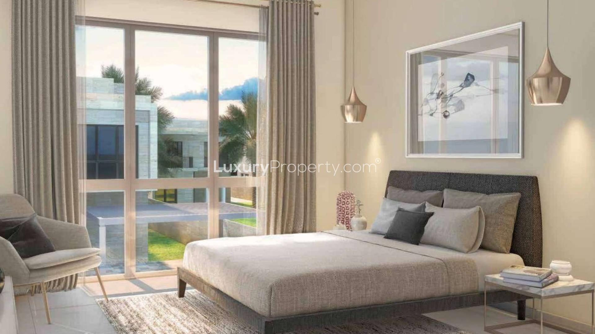 Modern bedroom in 5-bed villa, Arabella 3, Mudon, Dubailand with large window view