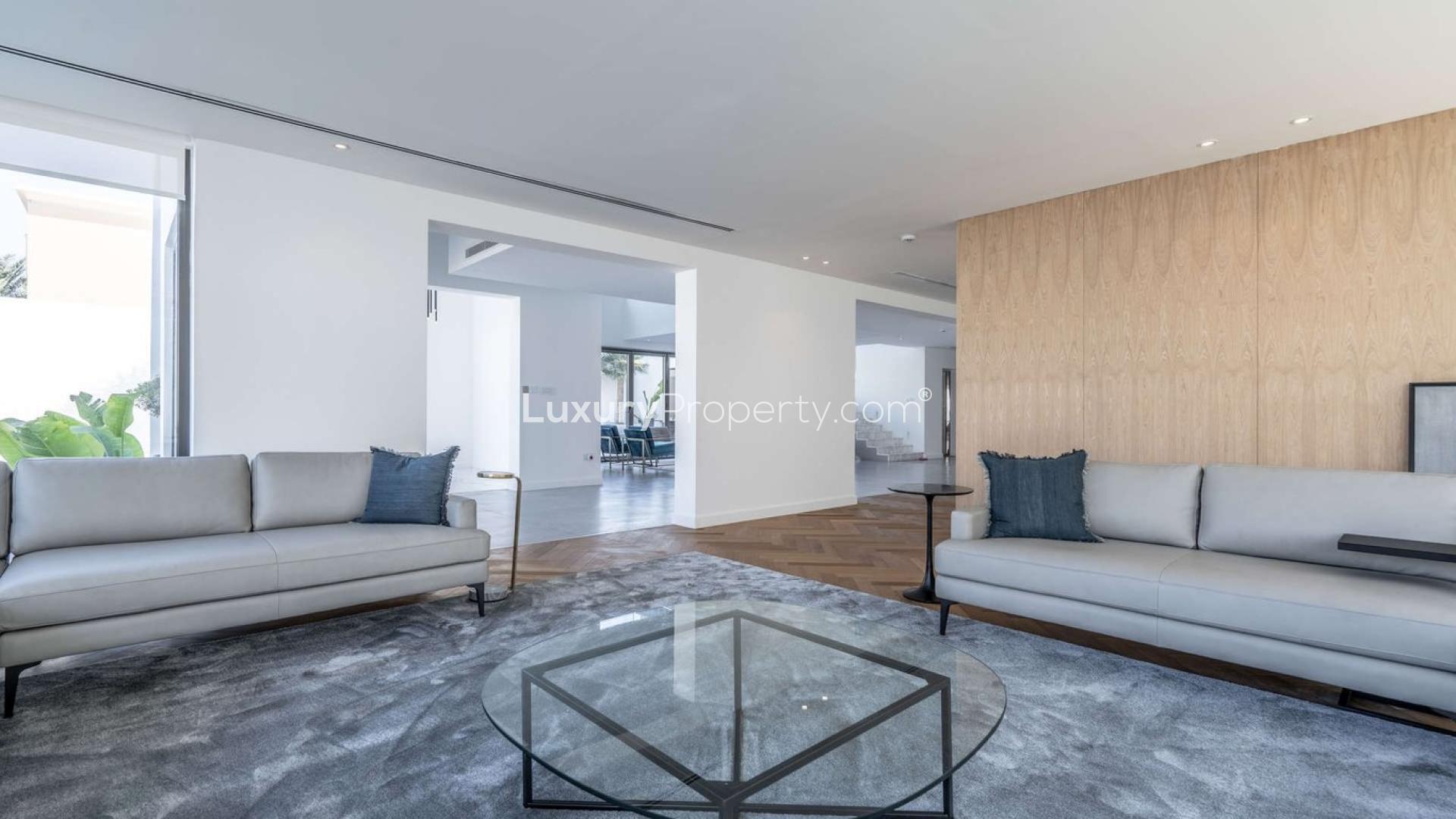 Floorplan of 5-bed resort villa for sale in Al Barsha, highlighting modern design layout