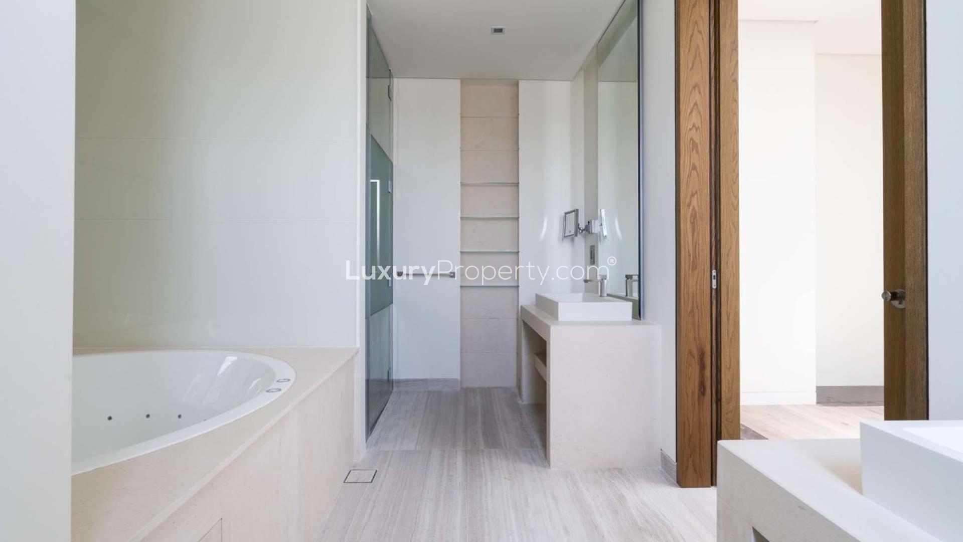 Modern beachfront villa exterior in Umm Suqeim 2, Jumeirah, for sale