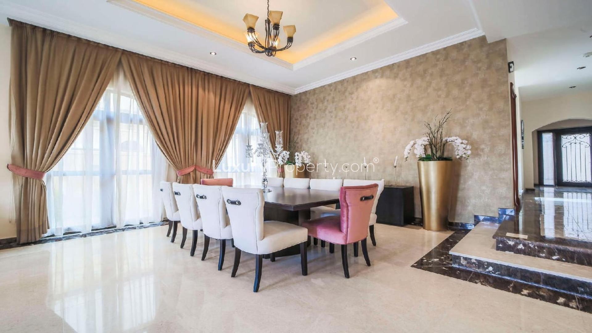 Elegant dining room in Mediterranean villa, Orange Lake, Jumeirah Golf Estates, spacious and luxurious