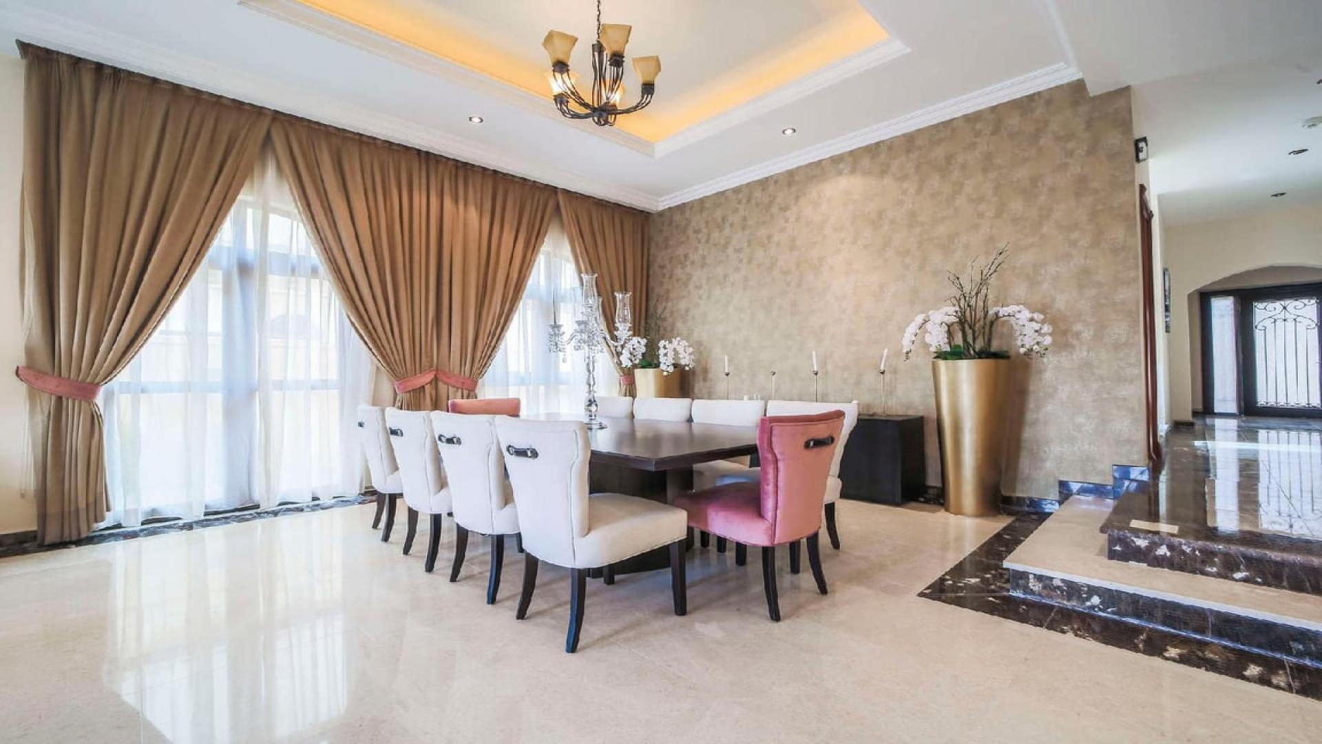 Elegant dining room in Mediterranean villa, Orange Lake, Jumeirah Golf Estates, spacious and luxurious