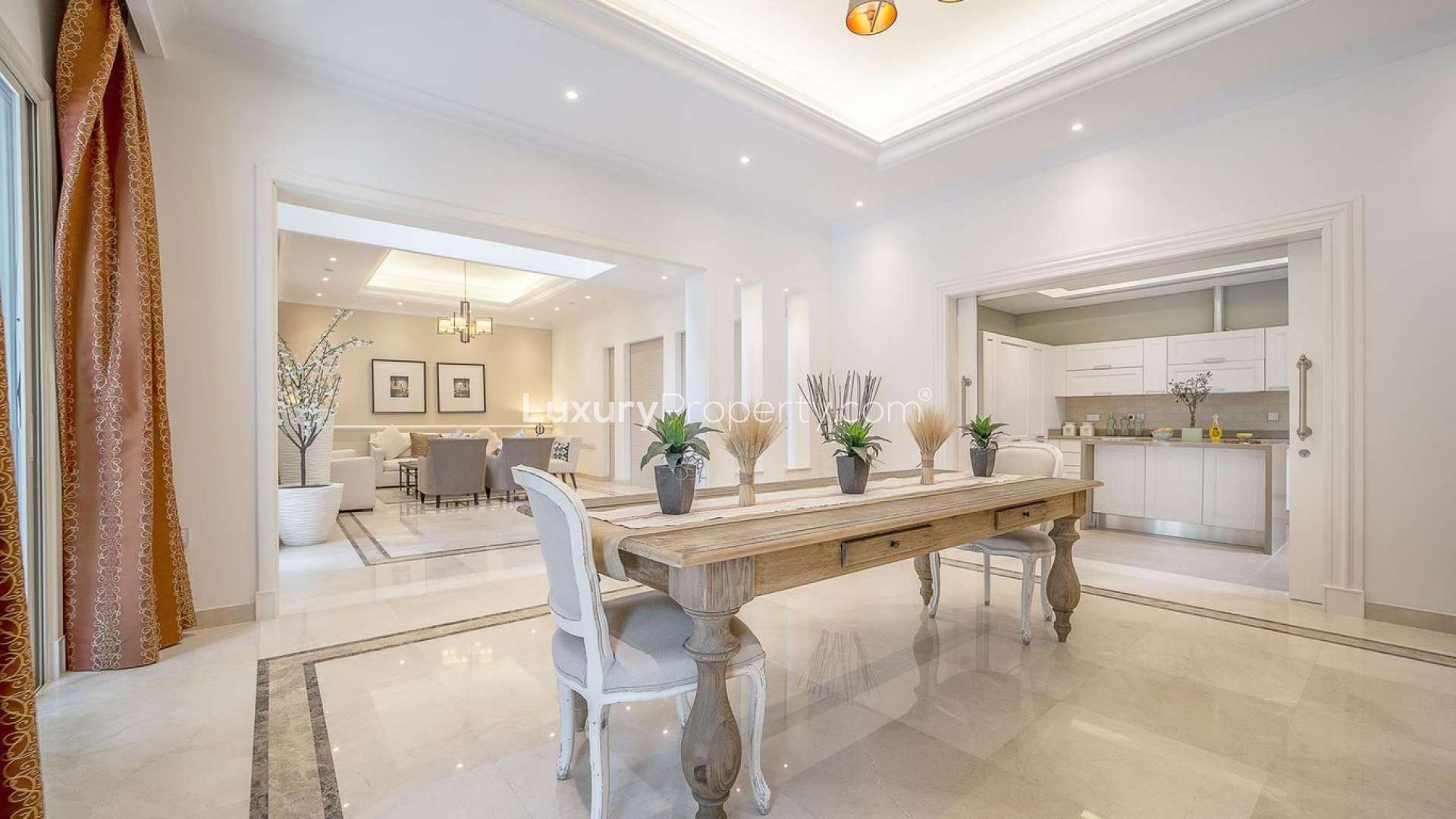 Mediterranean villa dining room with elegant decor in District One, Mohammed Bin Rashid City