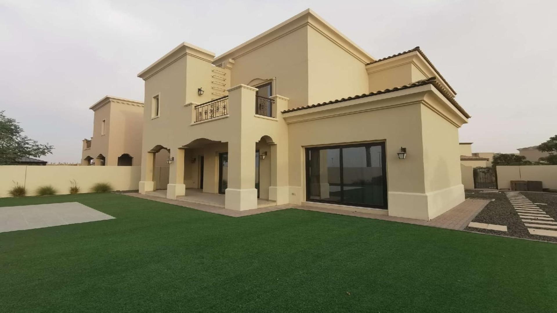 Exterior view of Type 5 villa in Lila, Arabian Ranches 2, featuring large plot