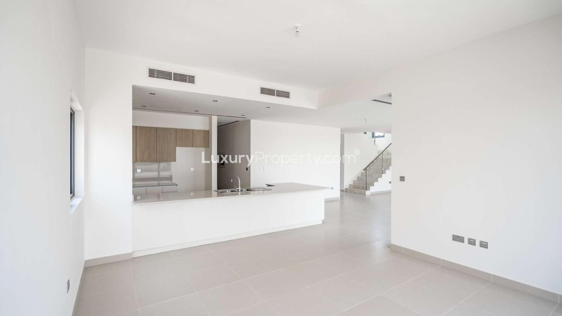 Modern kitchen and open living space in Sidra Villa, Dubai Hills Estate